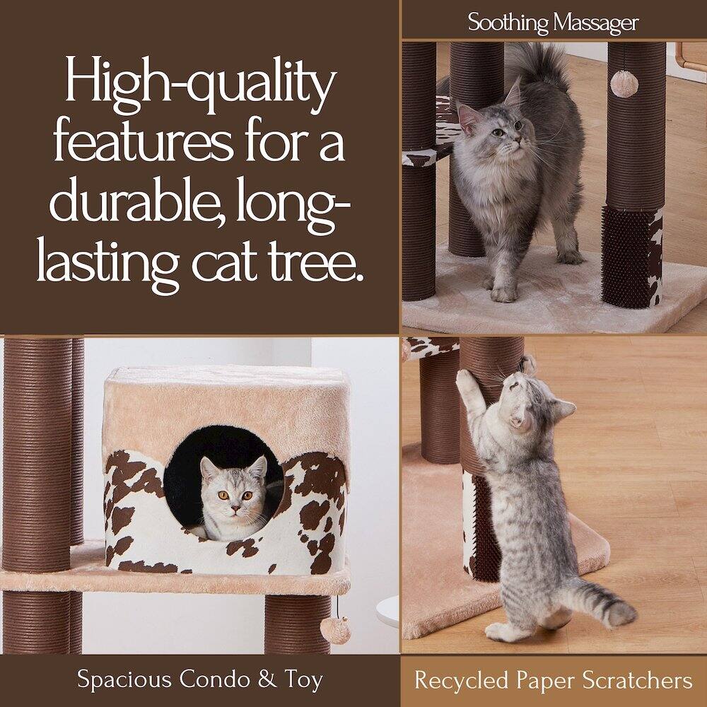 High-quality features for a durable, long-lasting cat tree.

Soothing Massager

Spacious Condo & Toy

Recycled Paper Scratchers