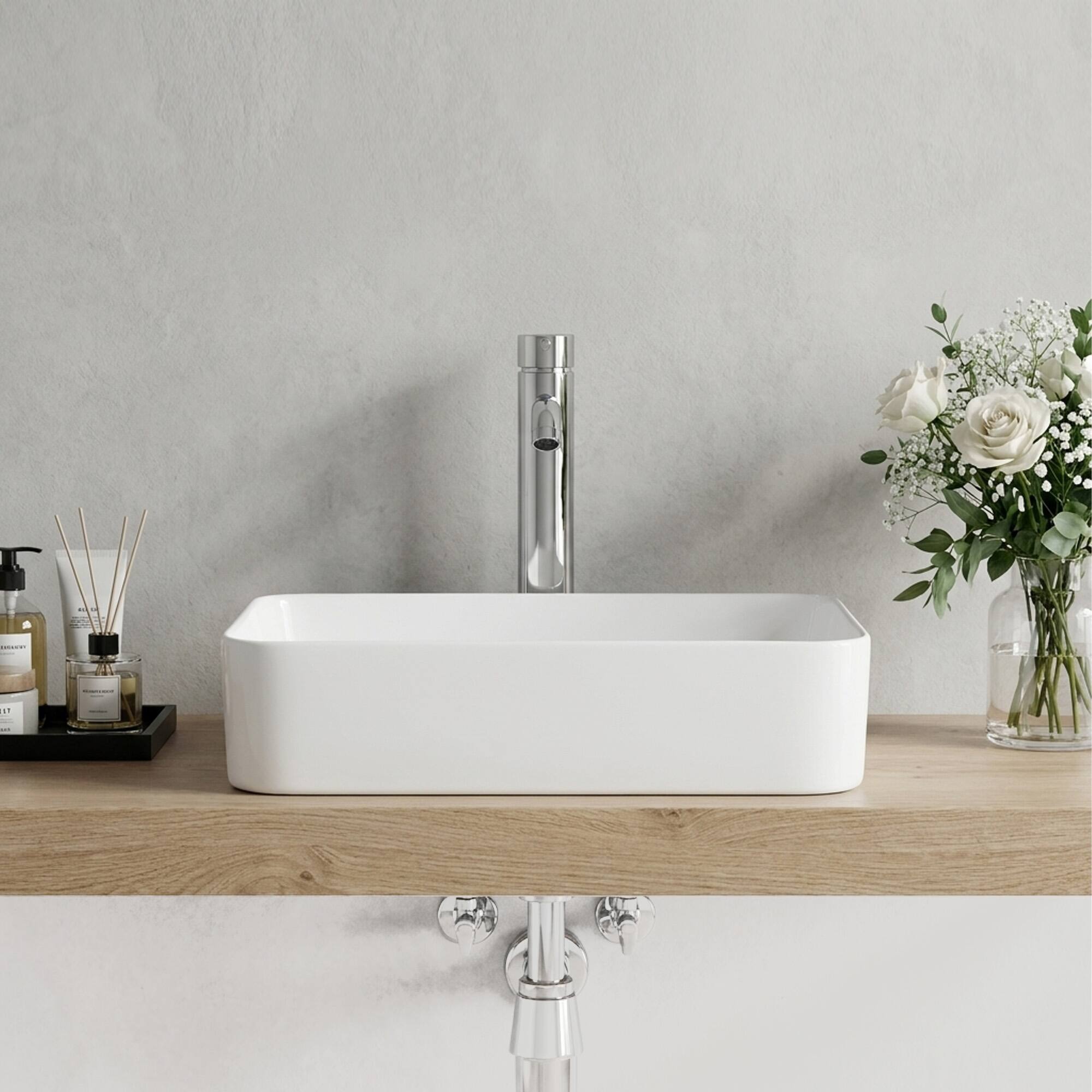 Alt View 1. Boyel Living - White Rectangular Ceramic Vessel Sink Sleek Glazed Art Bathroom Sink Bowl Countertop Vanity Basin - White.