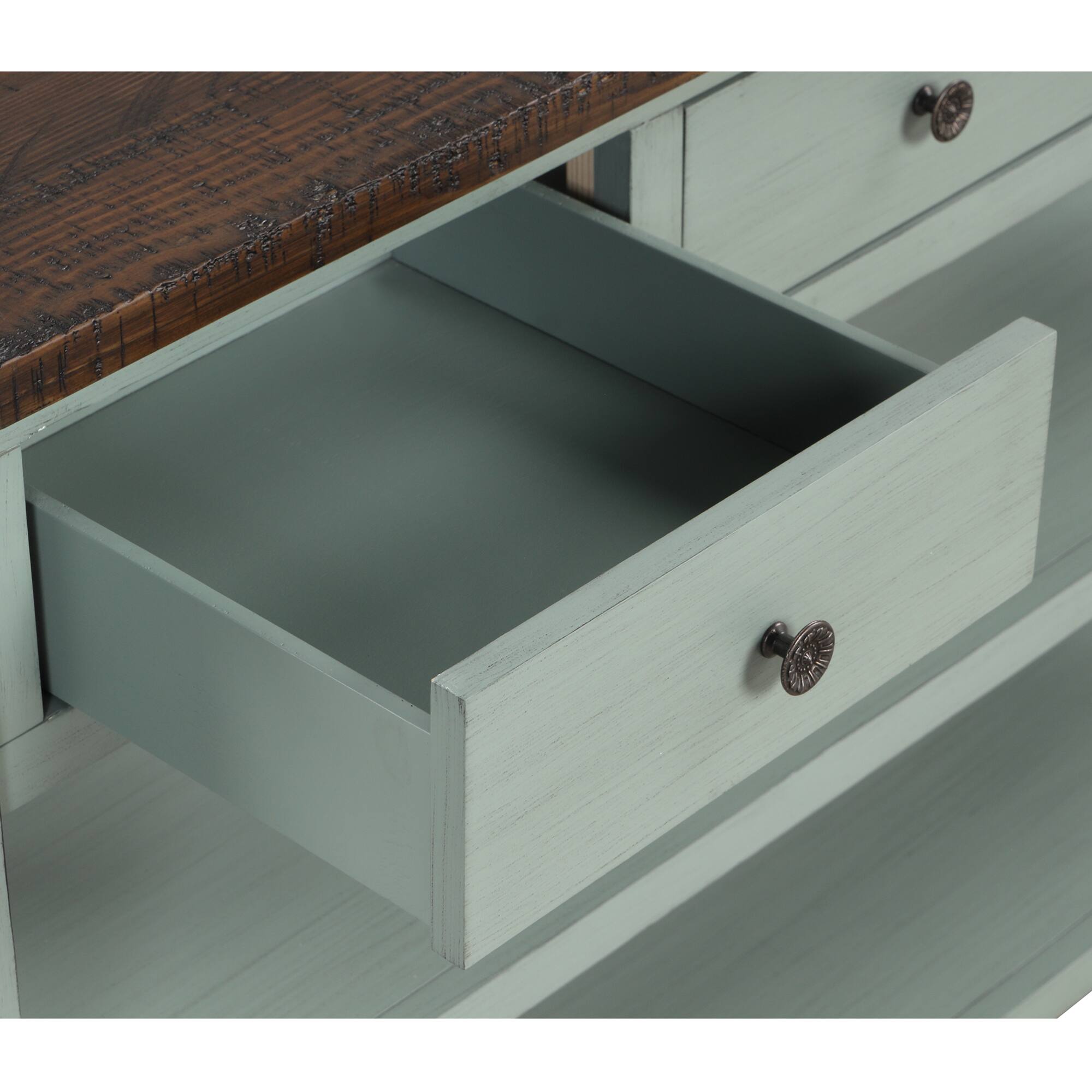 Alt View 6. GOODSILO - Solid Wood Console Table with Storage Drawers and Shelves for Entryway, Living Room, or Bedroom - Retro Blue.