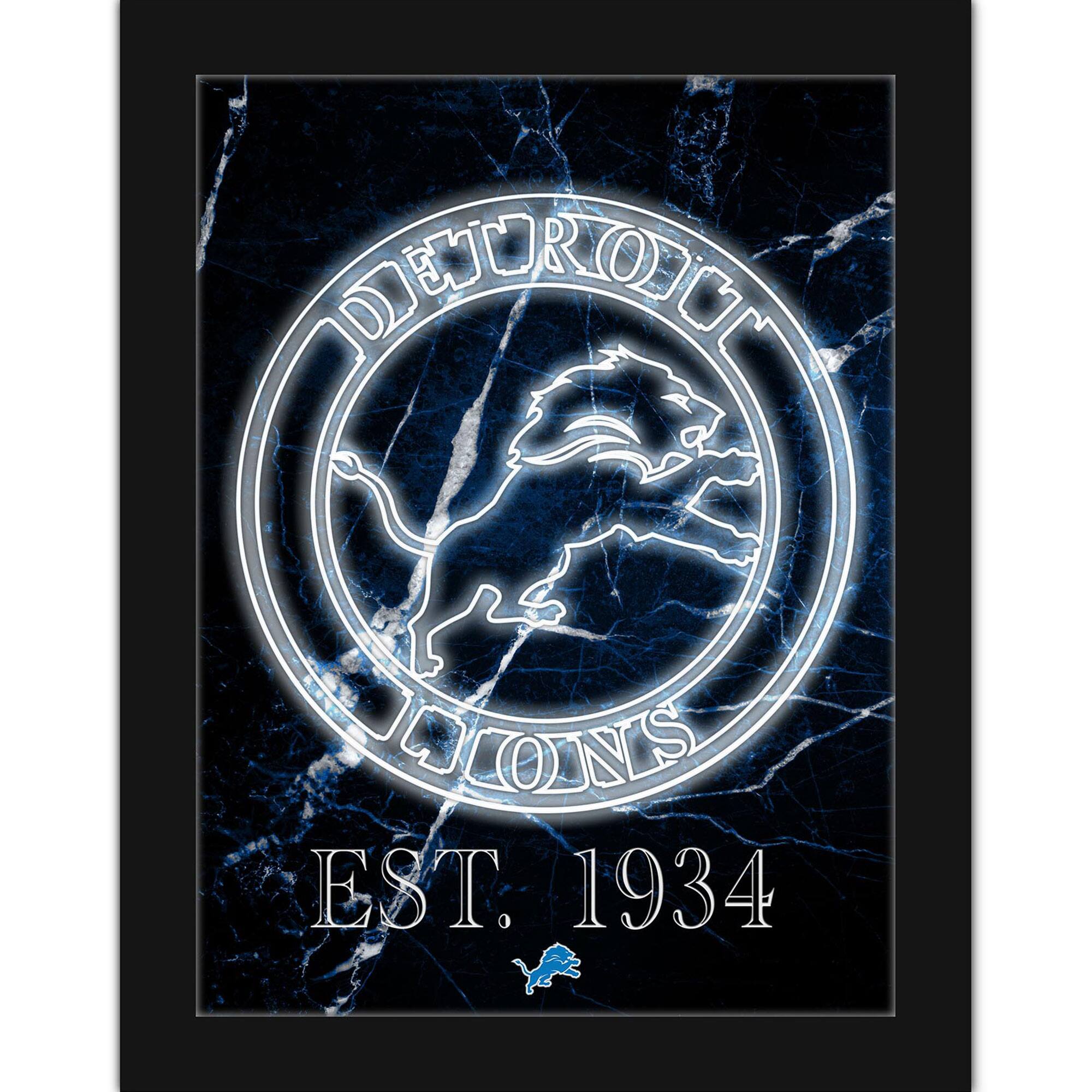 Black Detroit Lions 12'' x 16'' Framed Circle Logo Print