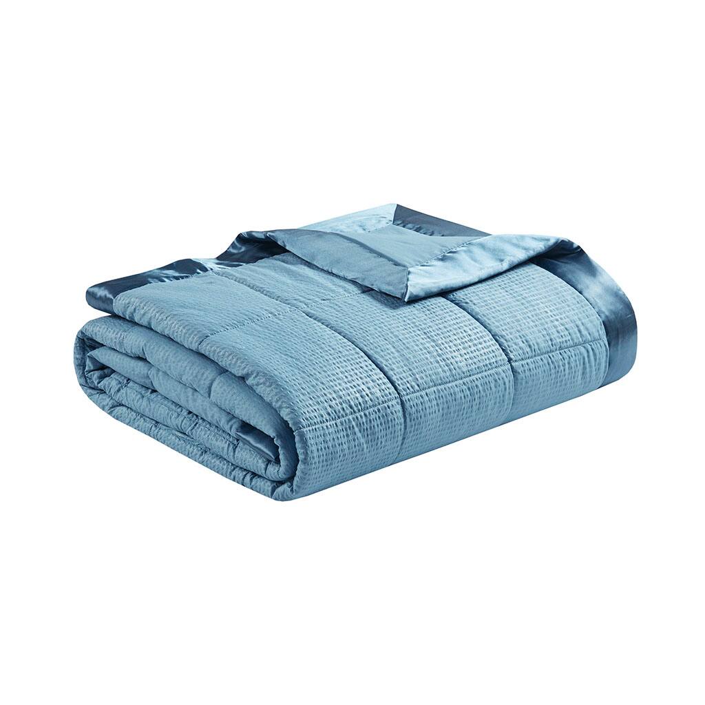 Alt View 3. Gracie Mills - Gracie Mills Lucile Textured Oversized Down Alternative Blanket with Satin Trim - Slate Blue.