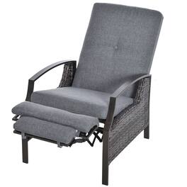 Outsunny - Outdoor Recliner Chair, Reclining Patio Lounge Chair with Comfy Cushions, Footrest, Armrests, PE Wicker - Gray