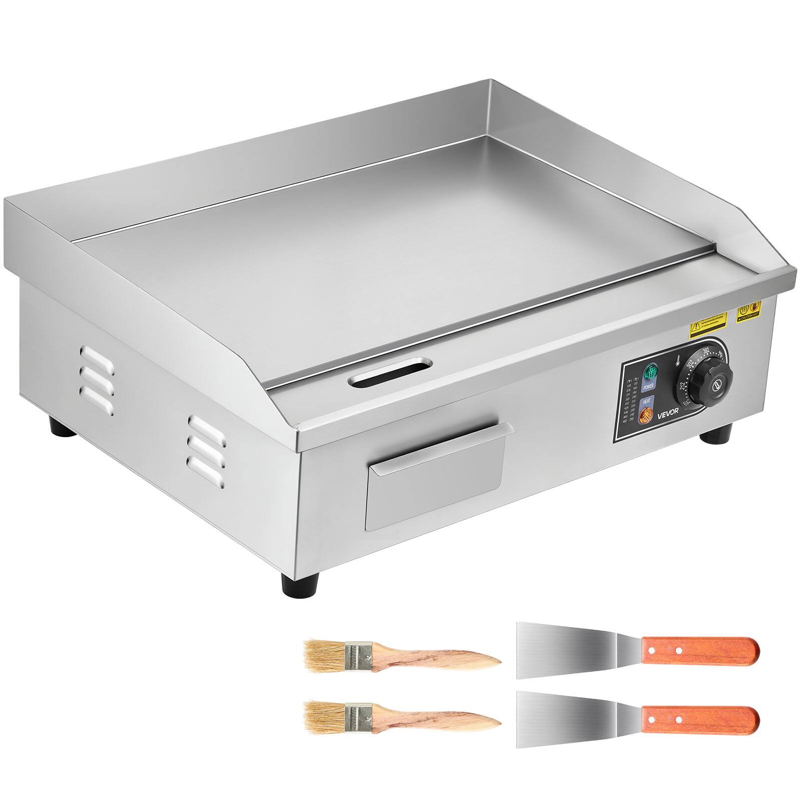 Alt View 5. VEVOR - Commercial Electric Griddle, 1750W, 122-570°F Adjustable Temp Control, Stainless Steel Countertop Flat Top Grill - Silver.