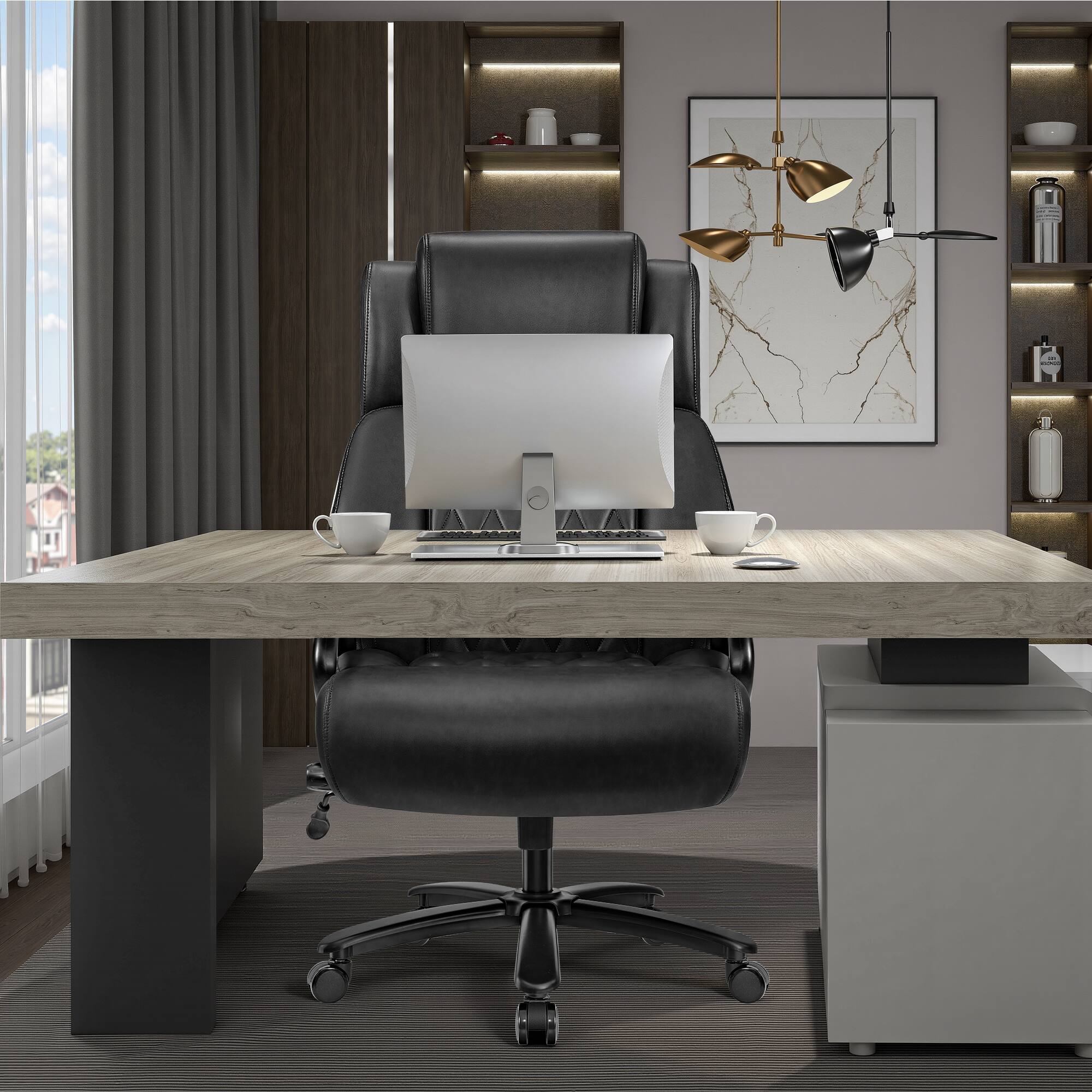 Alt View 4. KERDOM - 500lbs Big & Tall Office Chair for Boss/Chief, High Back Heavy Duty Leather Chair for Heavy People, Executive Desk Chair - Black.