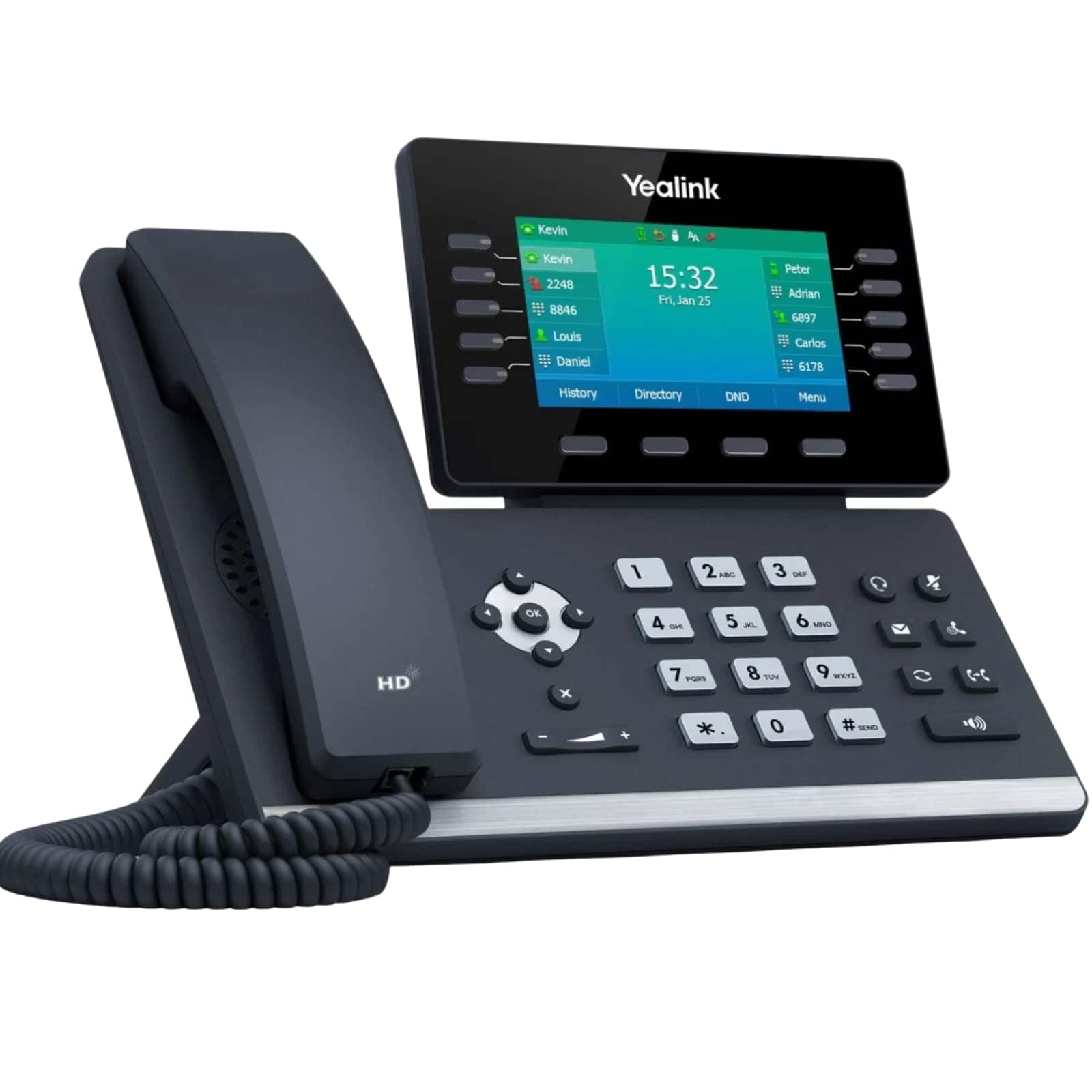 Yealink - SIP-T54W Business SIP IP Phone with Wi-Fi, 16 VoIP Accounts, 4.3" Color Display, Gigabit Ethernet, PoE, No Power Adapter - Black