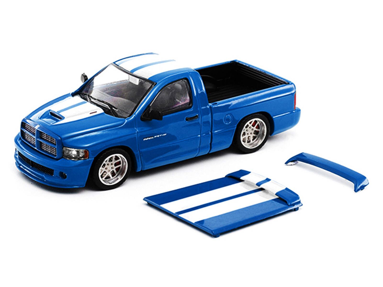 Alt View 1. Shoom64 Models - 2003 Dodge Ram SRT-10 Pickup Truck Electric Blue Metallic with White Stripes 1/64 Diecast Model Car by Shoom64 Models.