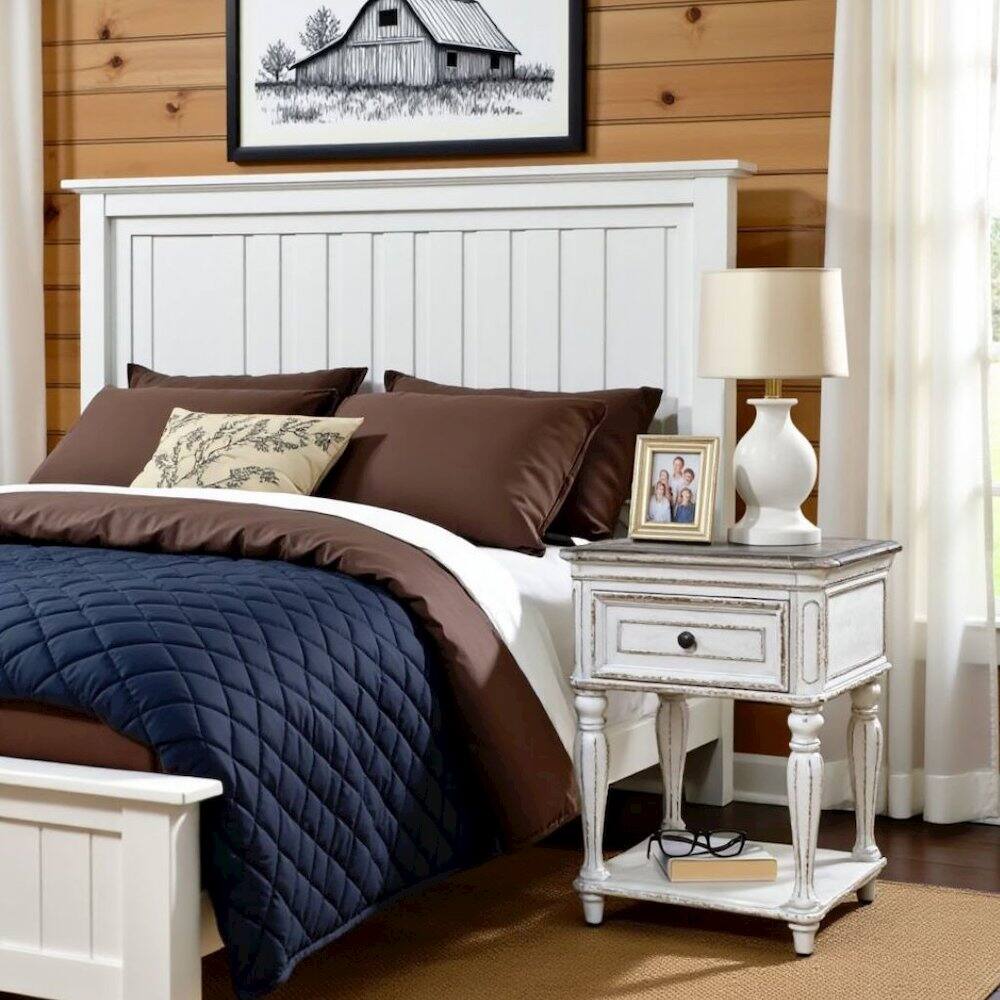 Alt View 3. Starlight Canyon Home - Antique White Nightstand with Drawer and Bottom Shelf - White.