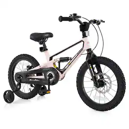 Costway - 16 Inch Children Bicycle with Training Wheels & Double Disc Brakes Adjustable Seat Light Magnesium Alloy - Light Pink