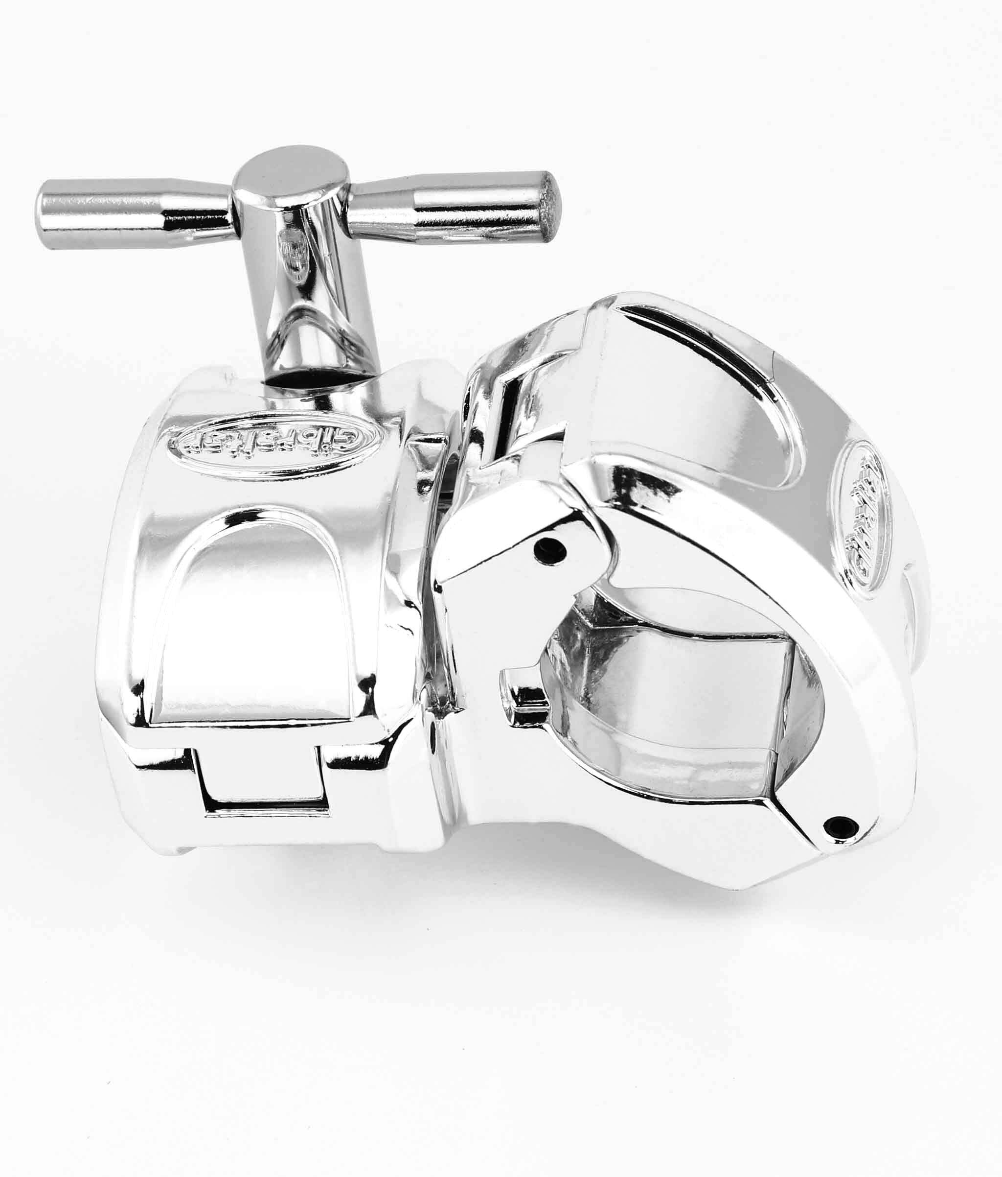 Angle. Gibraltar Hardware - 1.5 Inch Chrome Quick Release Drum Rack T Leg Clamp, with Inline T Connector for Rack Bars, Fast Locking Wingnut Design.