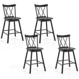 Gymax - Windsor Bar Stool Set of 4 24'' Swivel Rubber Wood Dining Chairs Spacious Seat - Black