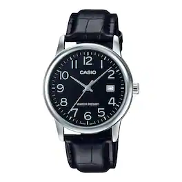 Casio - Men’s Classic Dial Analog Watch with Leather Strap - MTP-V002L-1BUDF - Black