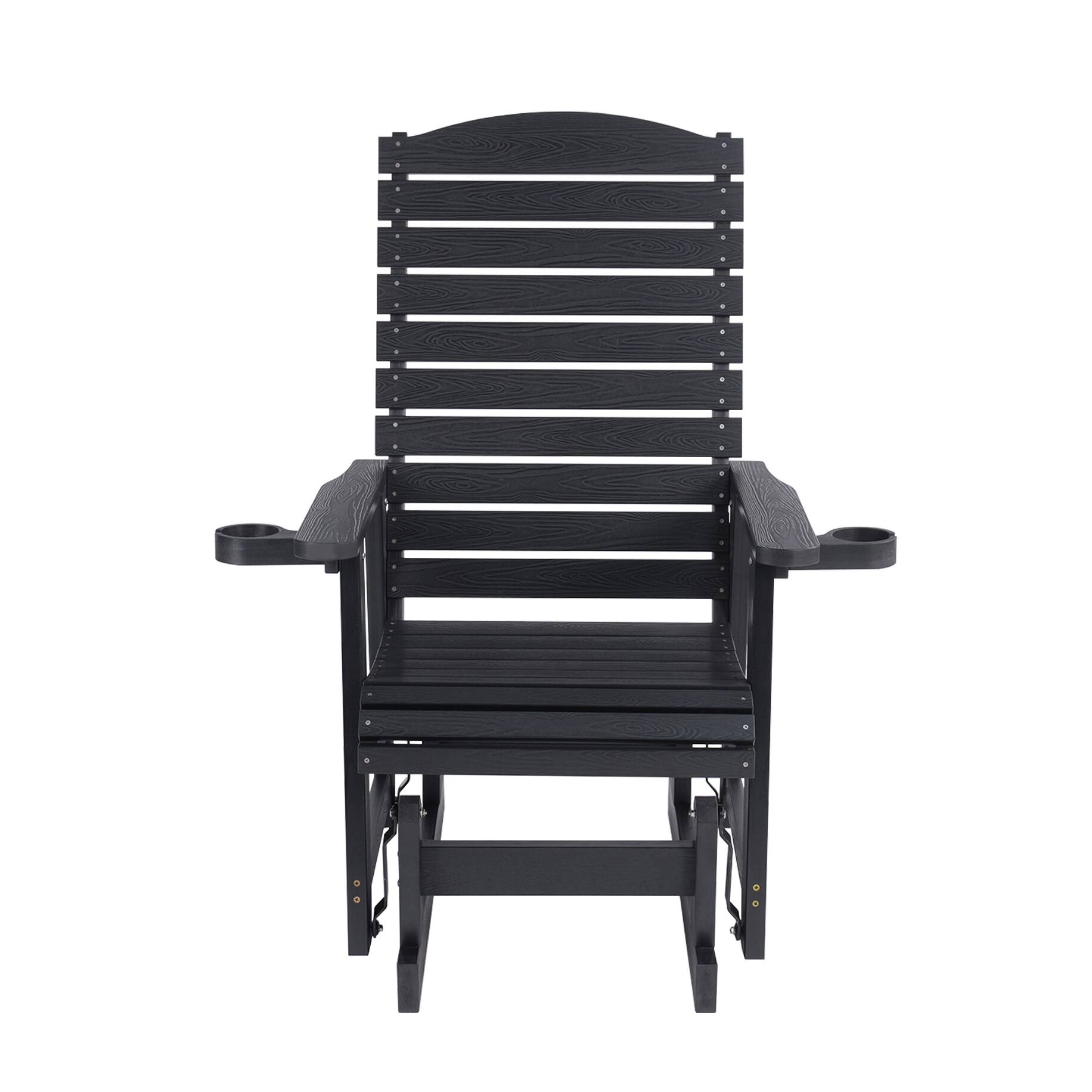 Back. Fortune Candy - Poly Lumber Patio Glider w/Cup Holders, High Backrest and Deep Contoured Seat, HIPS Material, Heavy Duty 700lb - Black.