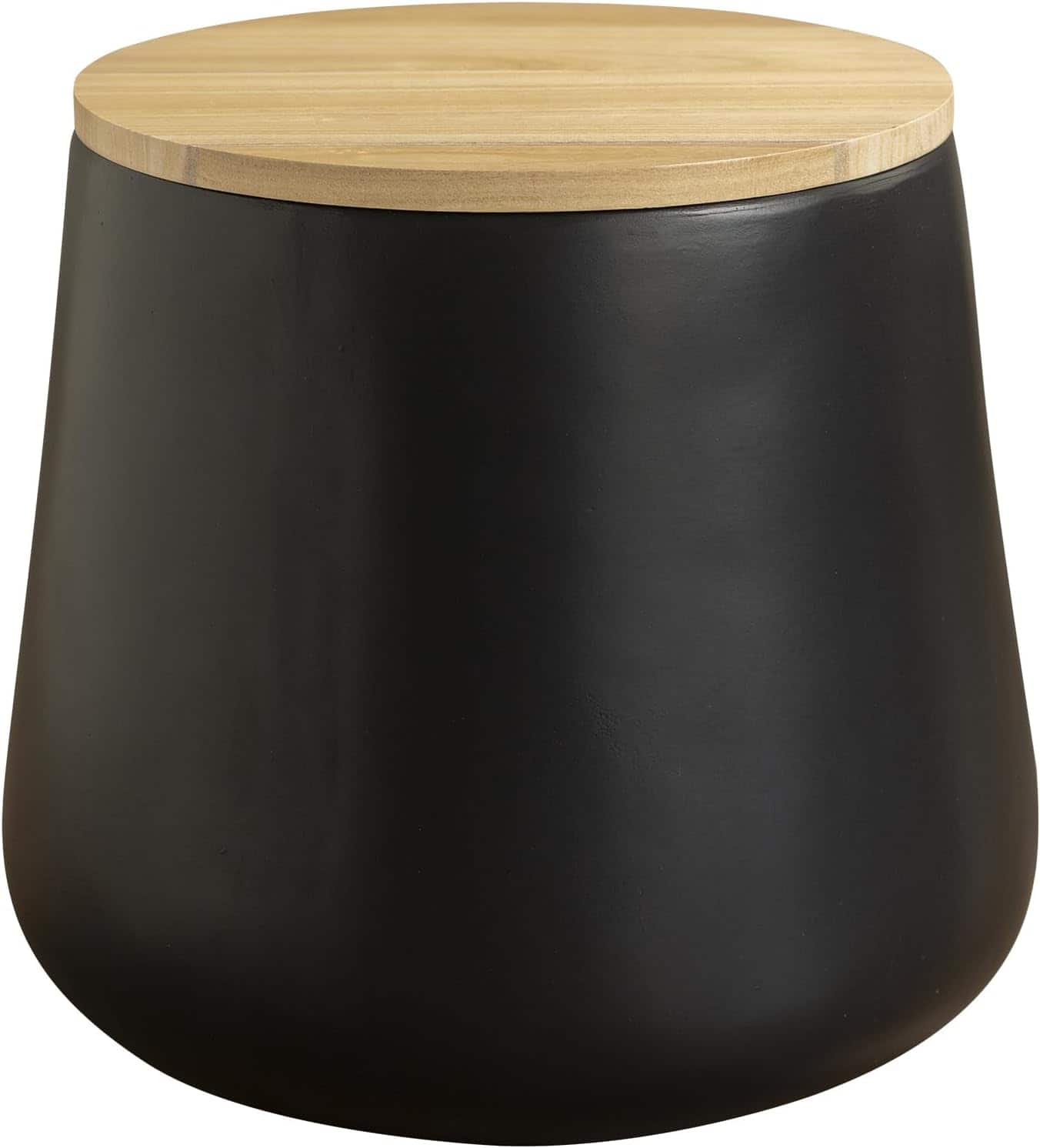 LeisureMod - Orunel Storage Side Table, Fiberstone & Paulownia Wood Top Round Indoor/Outdoor Accent Table - Black