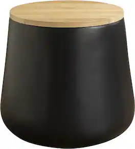 LeisureMod - Orunel Storage Side Table, Fiberstone & Paulownia Wood Top Round Indoor/Outdoor Accent Table - Black