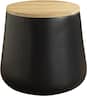 LeisureMod - Orunel Storage Side Table, Fiberstone & Paulownia Wood Top Round Indoor/Outdoor Accent Table - Black