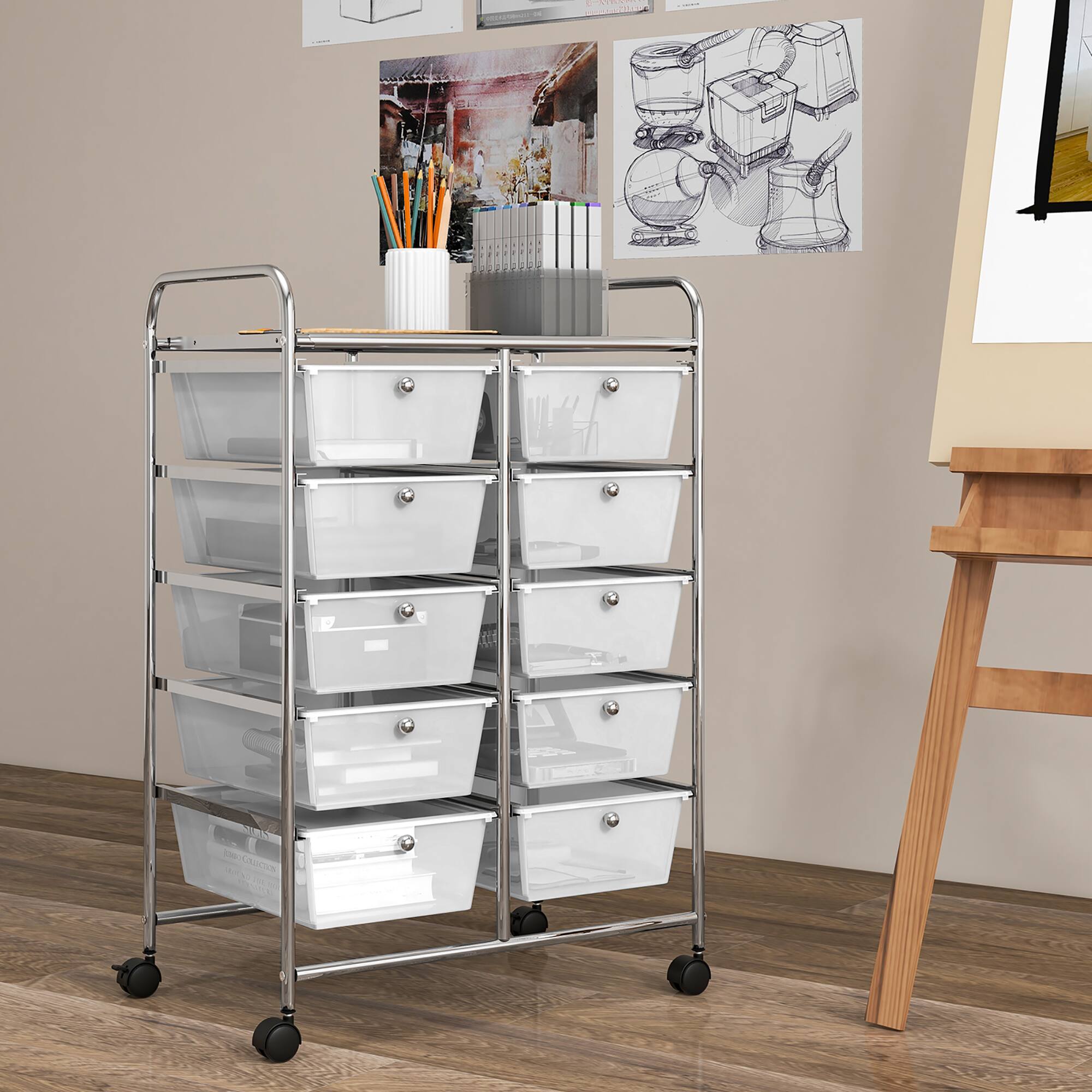 Alt View 3. Gymax - Gymax 10-Drawer Rolling Storage Cart Tools Scrapbook Paper Organizer on Wheels Clear - Clear.