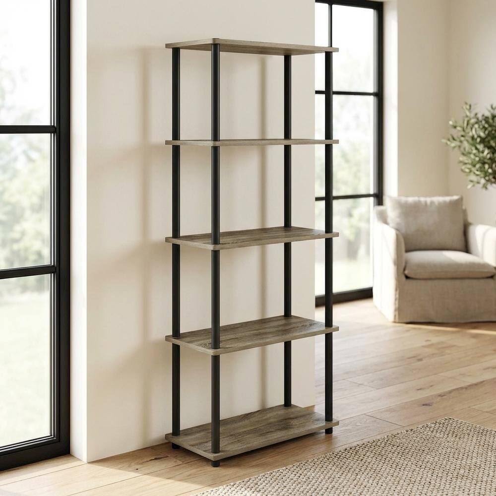 Left. FurniFact - Engineered Wood Bookcase with Durable Construction for Home Storage - French Oak/Black.