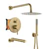 Front. Boyel Living - Wall Mount Single Handle 1-Spray Tub and Shower Faucet 1.8 GPM in Brushed Gold Pressure Balance Valve Included - Brushed Gold.