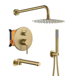 Boyel Living - Wall Mount Single Handle 1-Spray Tub and Shower Faucet 1.8 GPM Pressure Balance Valve Included - Brushed Gold