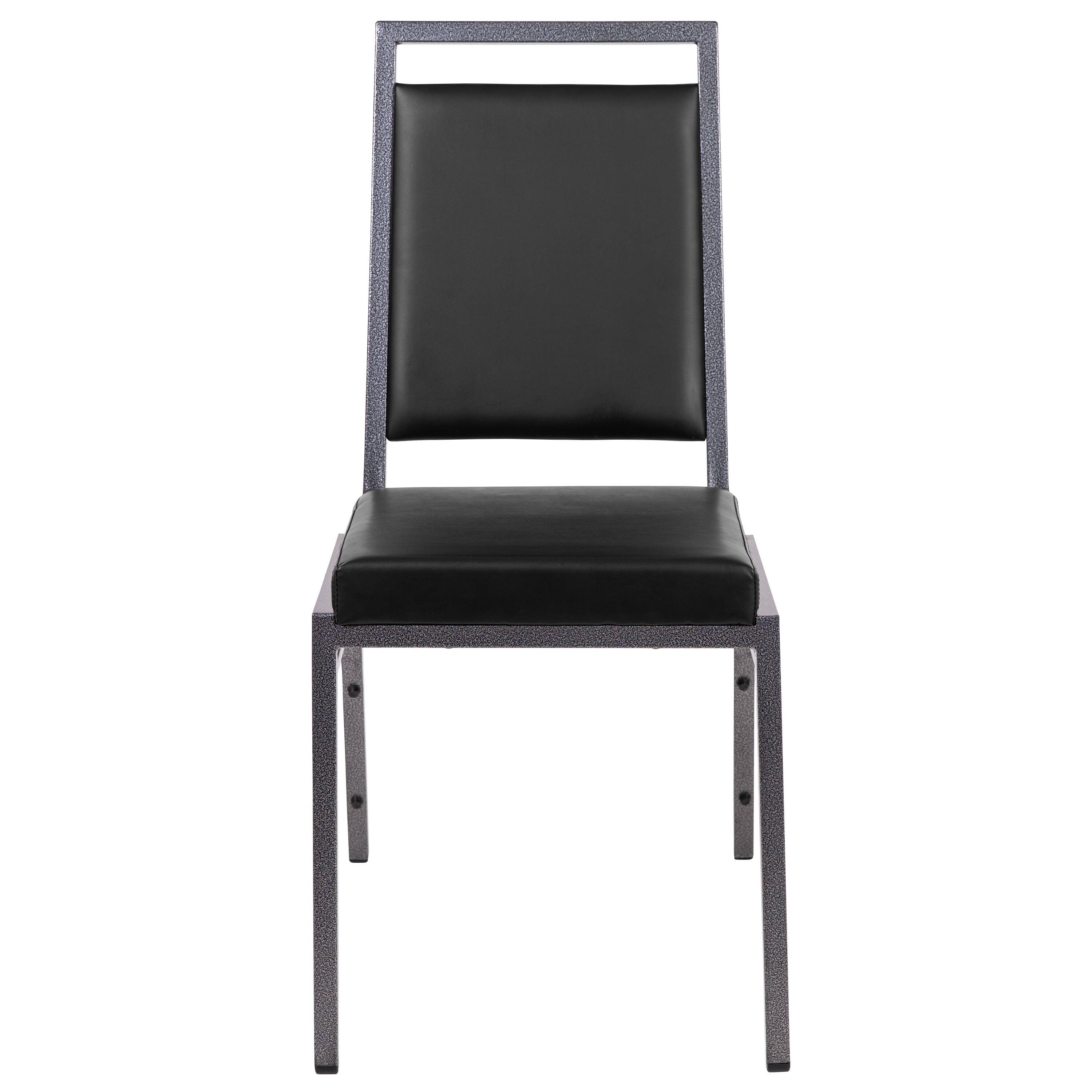 Alt View 7. Emma + Oliver - Square Back Banquet Stack Chair - Wedding Party Event Chair - Black Vinyl/Silver Vein Frame.