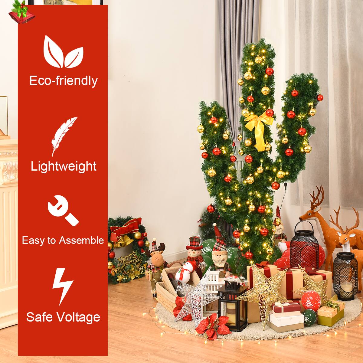 Eco-friendly, Lightweight, Easy to Assemble, Merry Christmas, Safe Voltage.