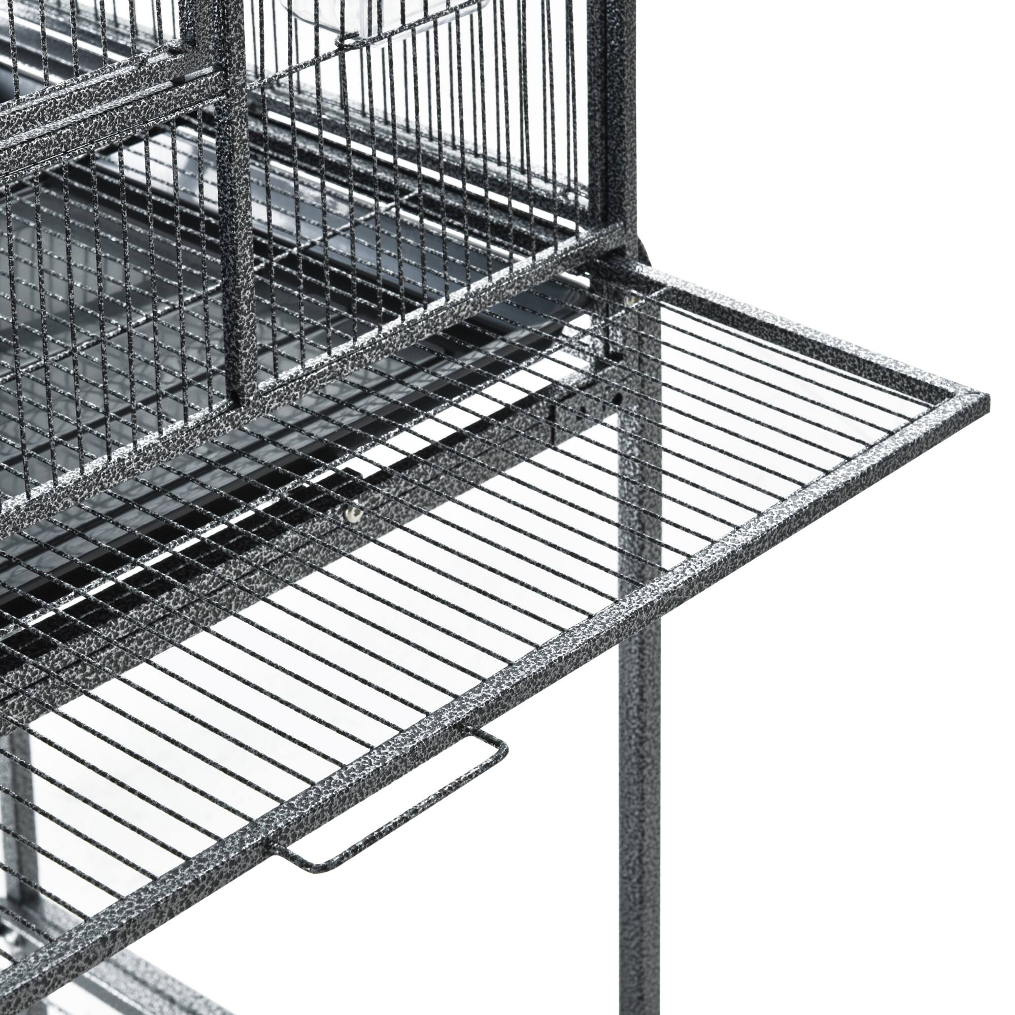 Alt View 8. Pawhut - 30" Rolling Metal Bird Cage Feeder with Detachable Rolling Stand, Storage Shelf - Black and Gray.