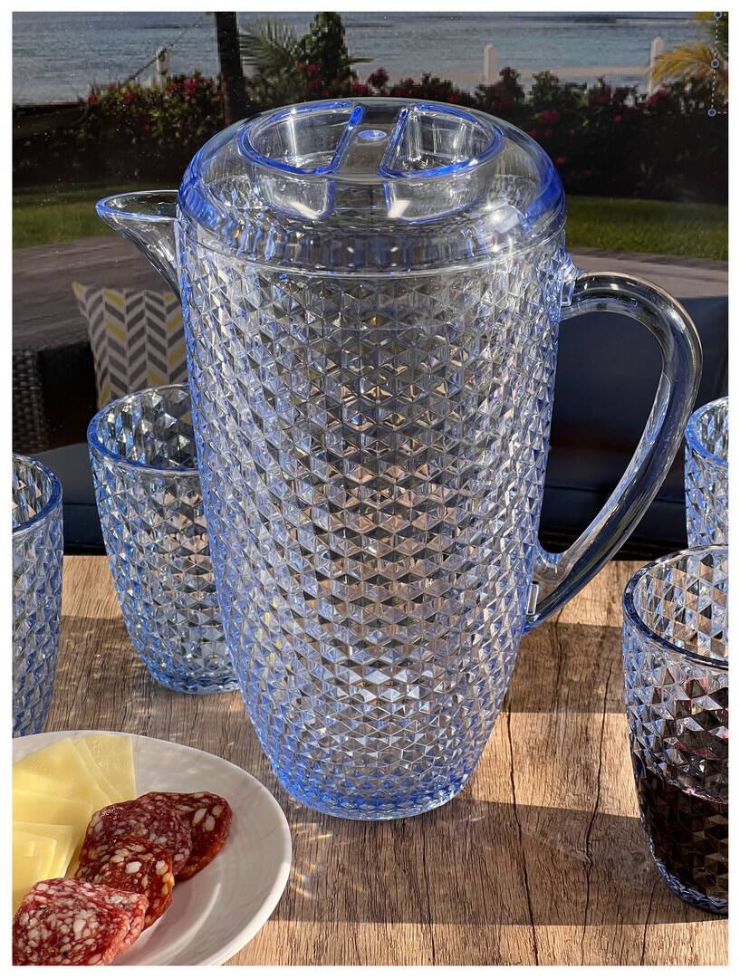 Back. APRILSOUL - Quarts Water Pitcher with Lid Diamond Cut Unbreakable Plastic BPA Free Juice Pitcher - Blue.