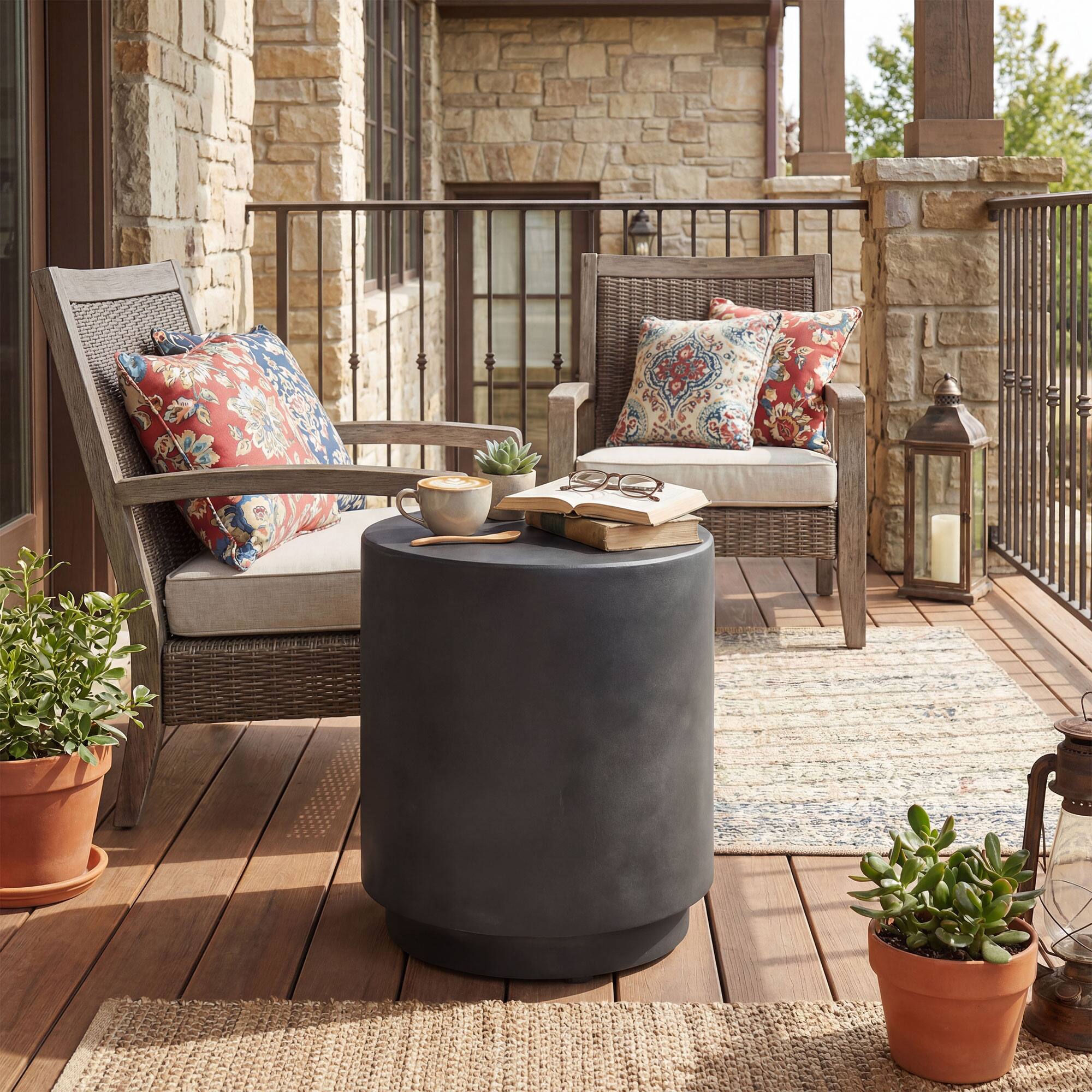 Alt View 1. Homcom - Accent Table with Concrete Finish Round Side Table - Dark Gray.