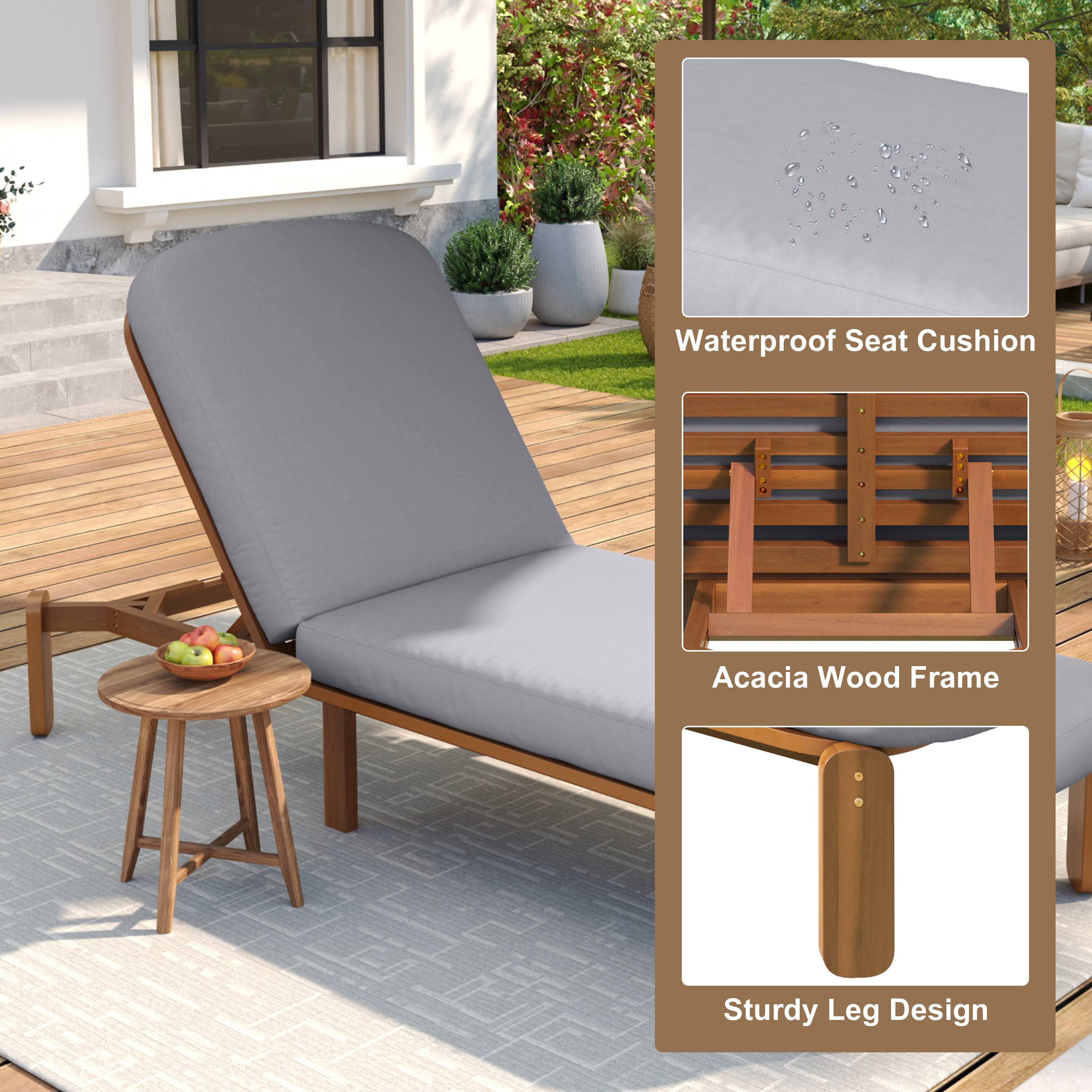 Waterproof Seat Cushion  
Acacia Wood Frame  
Sturdy Leg Design
