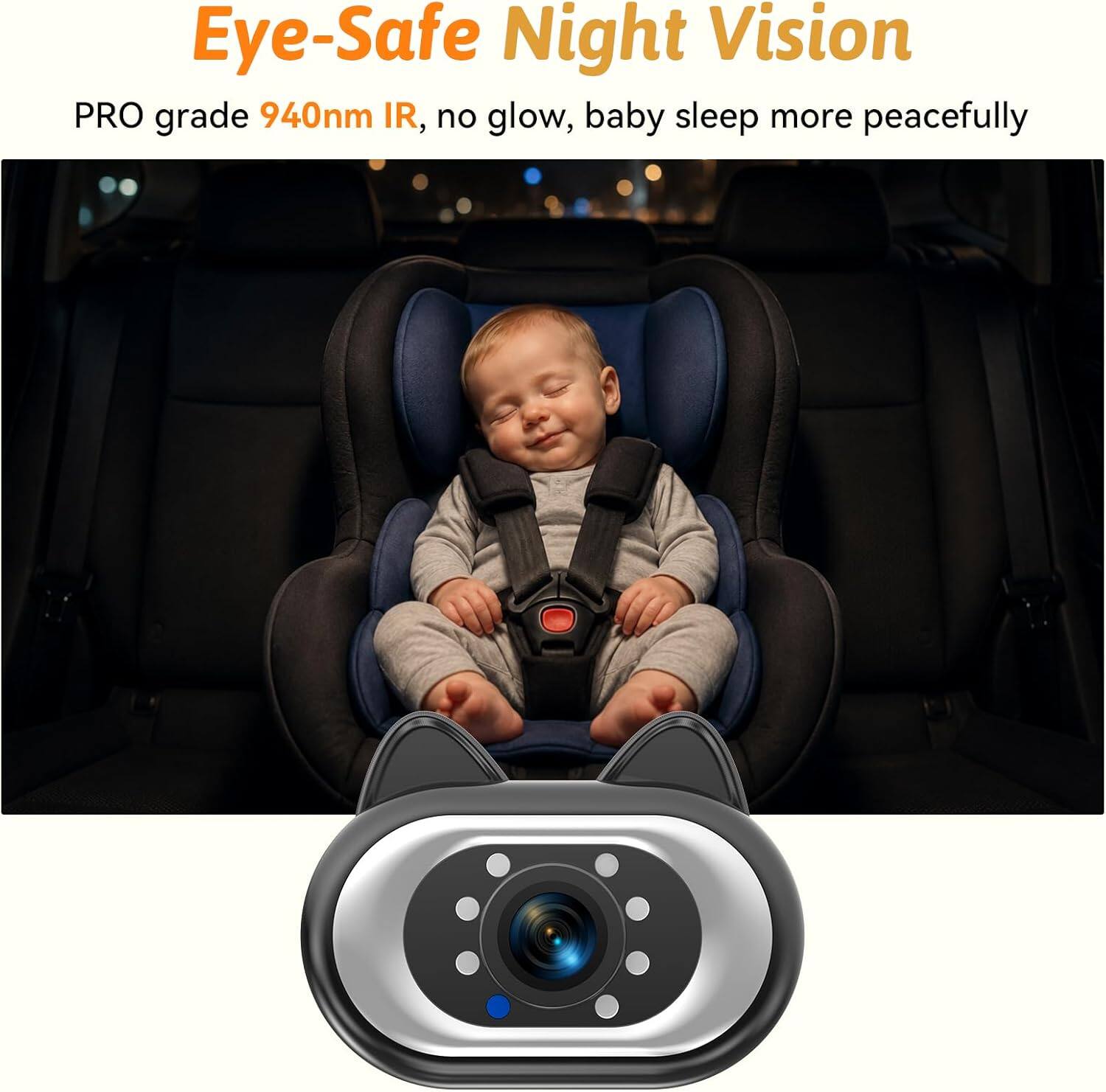 Eye-Safe Night Vision  
PRO grade 940nm IR, no glow, baby sleep more peacefully
