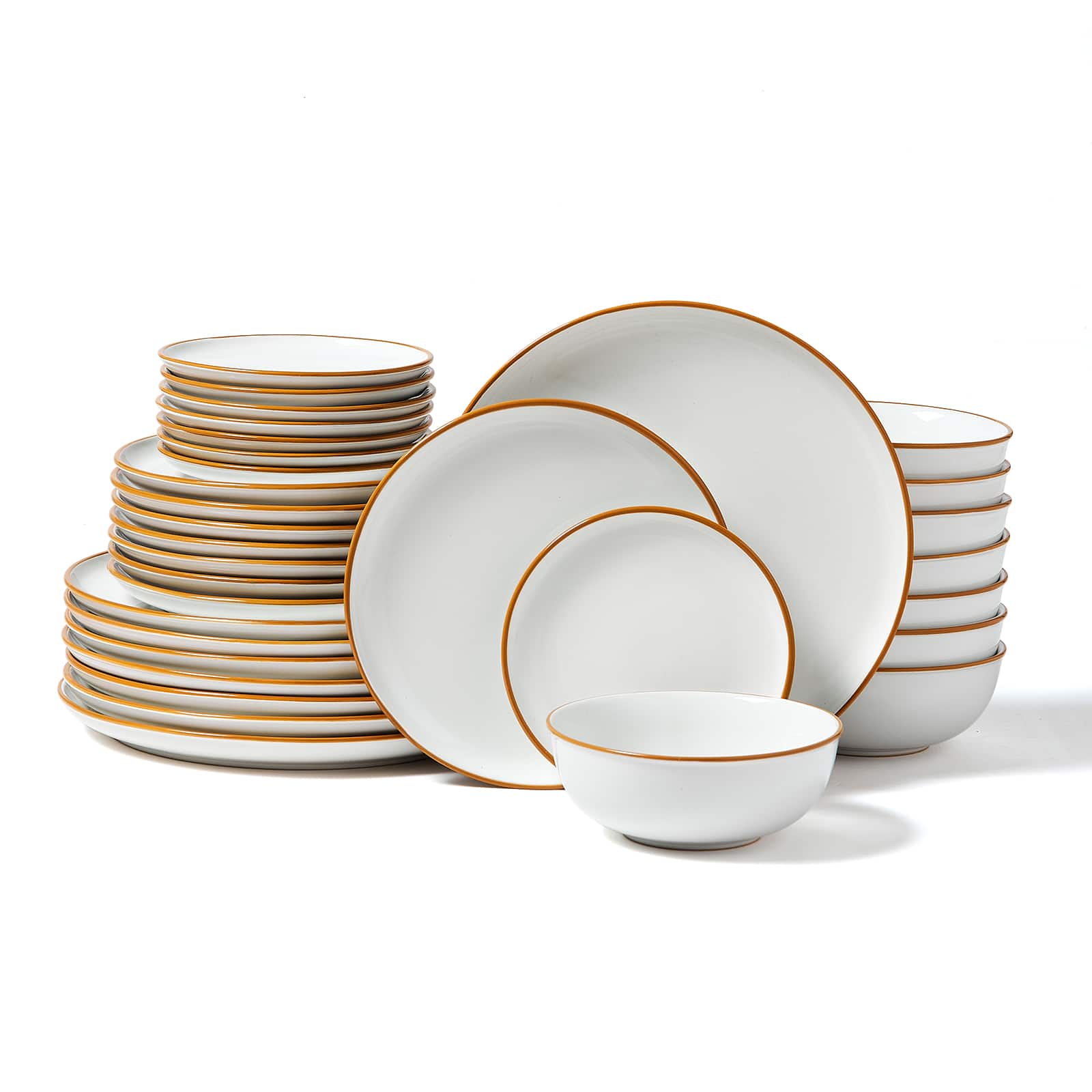 Front. VEVOR - Dinnerware Set, Service for 8 (32 PCS), Round Plates and Bowls Sets, Scratch Resistant Ceramic Dinner Ware, Dishwasher - Ivory.
