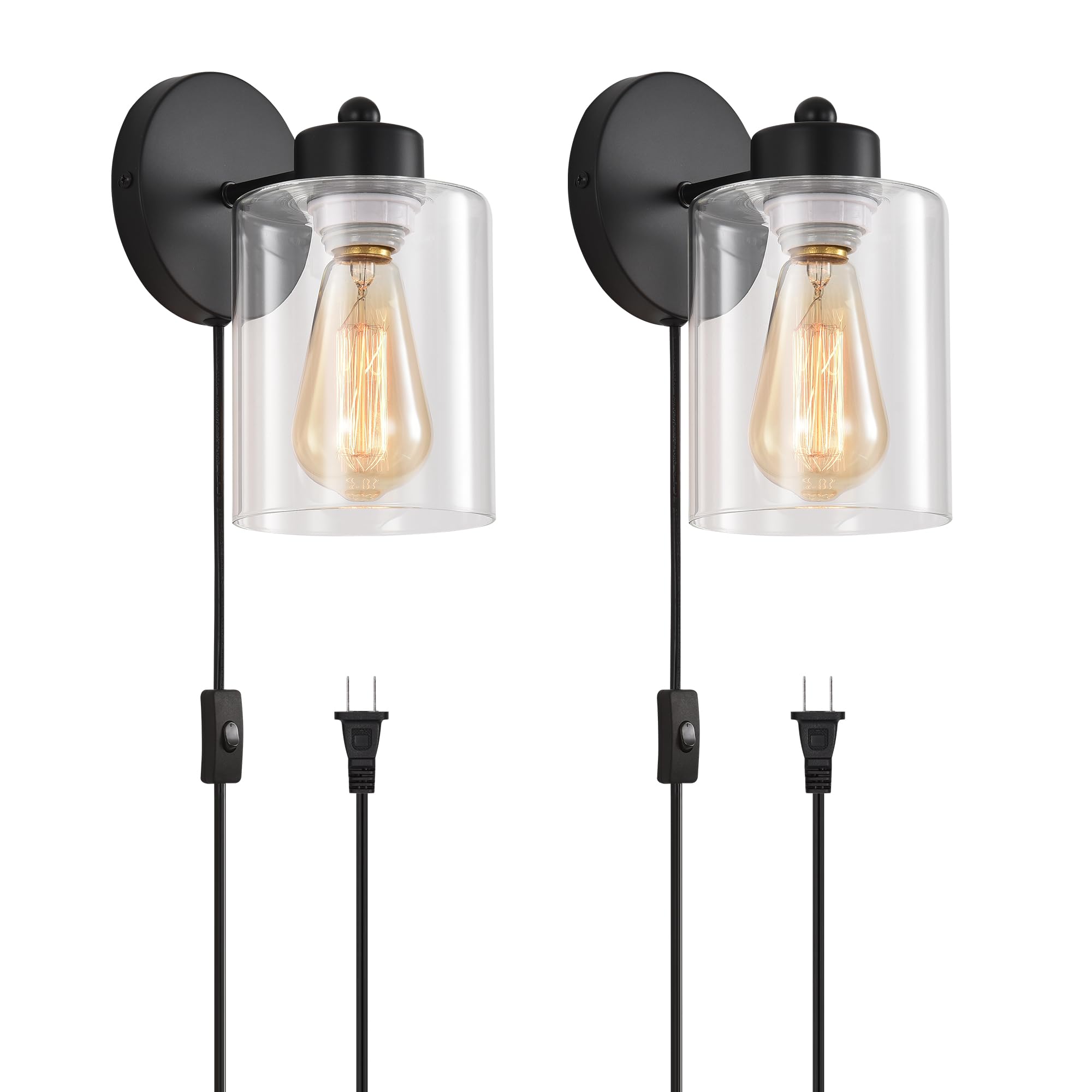Earthley Blooms - Metal Sconces Wall Lighting With Clear Glass Shade Bathroom Vanity Light Matte Sconce Lights For Modern Fix - Plug in 2 Packs 2 PACK
