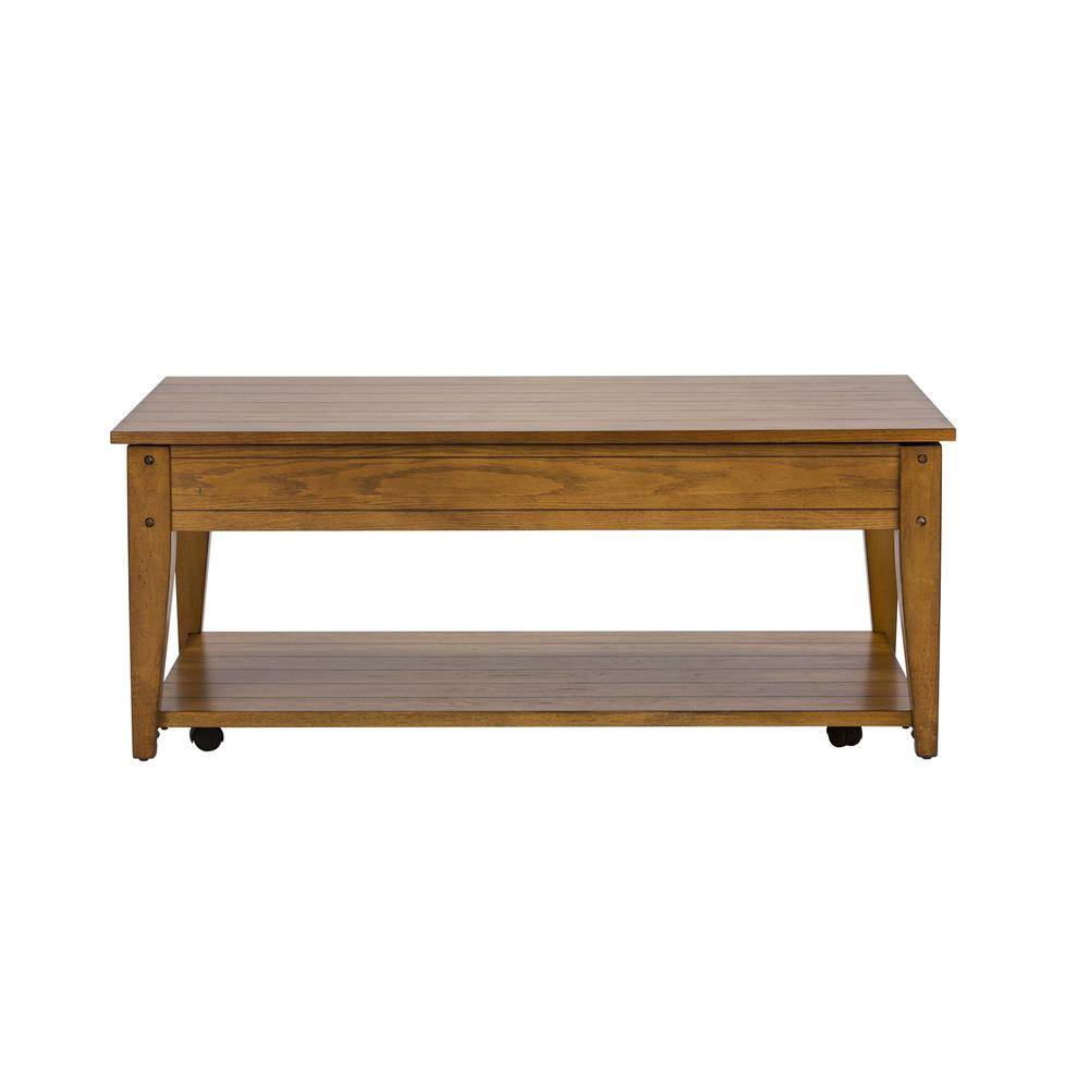 Back. Liberty Furniture Industries - Lake House Lift Top Cocktail Table in Oak - Brown.