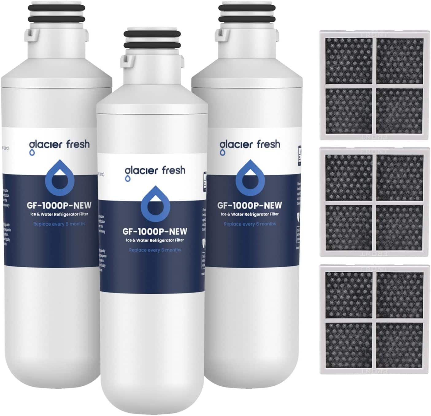 GLACIER FRESH - LT1000PC Refrigerator Water Filter Replacement and LT120F ADQ73334008 Air Filters, 3 Packs