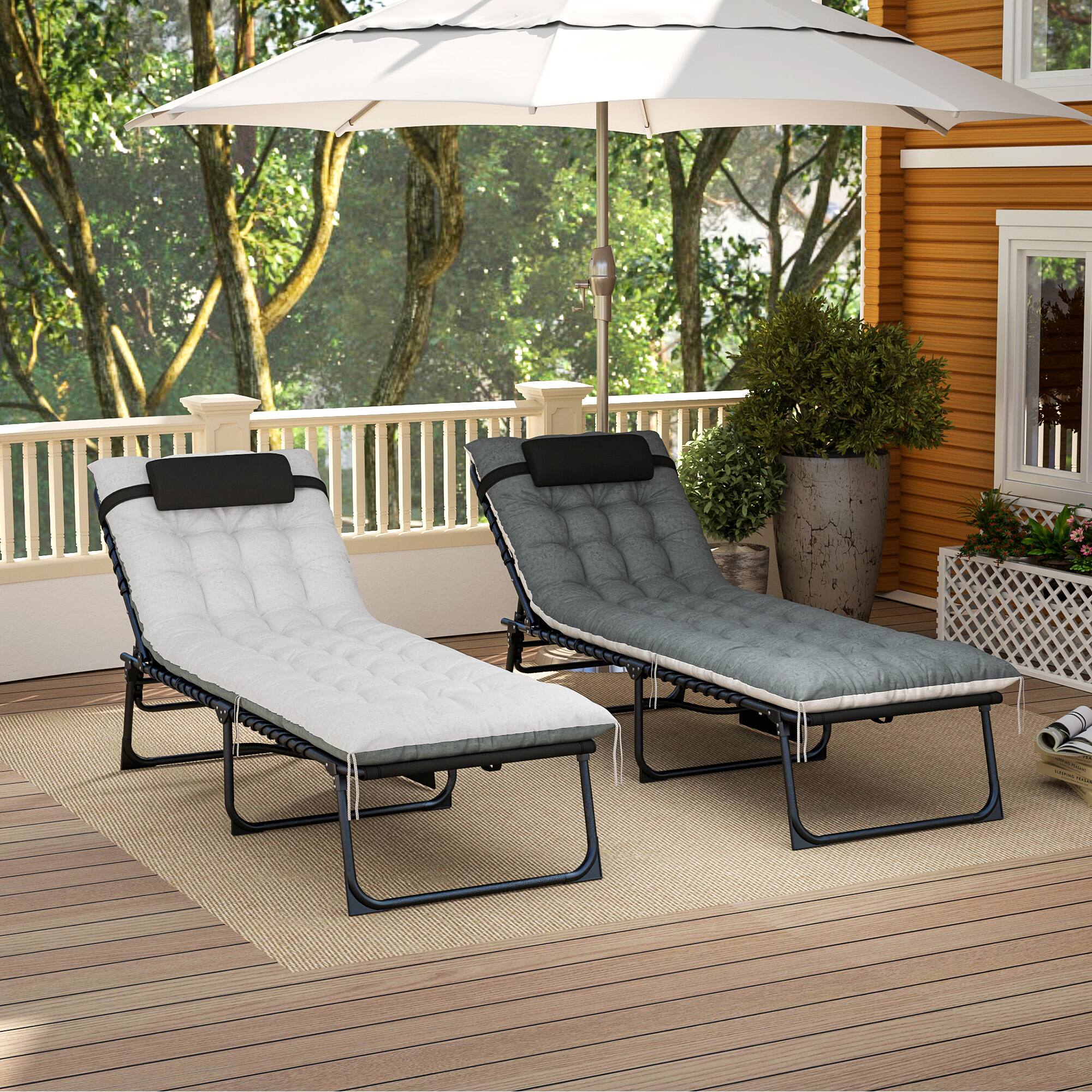 Alt View 8. Outsunny - Outdoor Chaise Lounge Chair Set of 2 - Black/Gray.