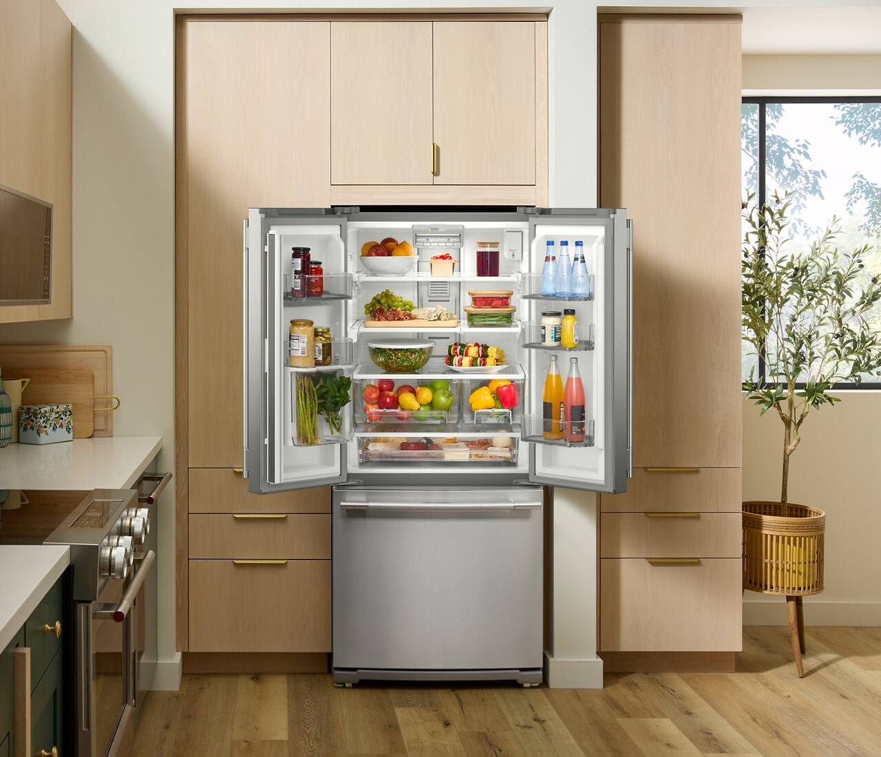 Left. KitchenAid - 20 Cu. Ft. French Door Refrigerator with PrintShield Finish and Interior Dispense - PrintShield Stainless.