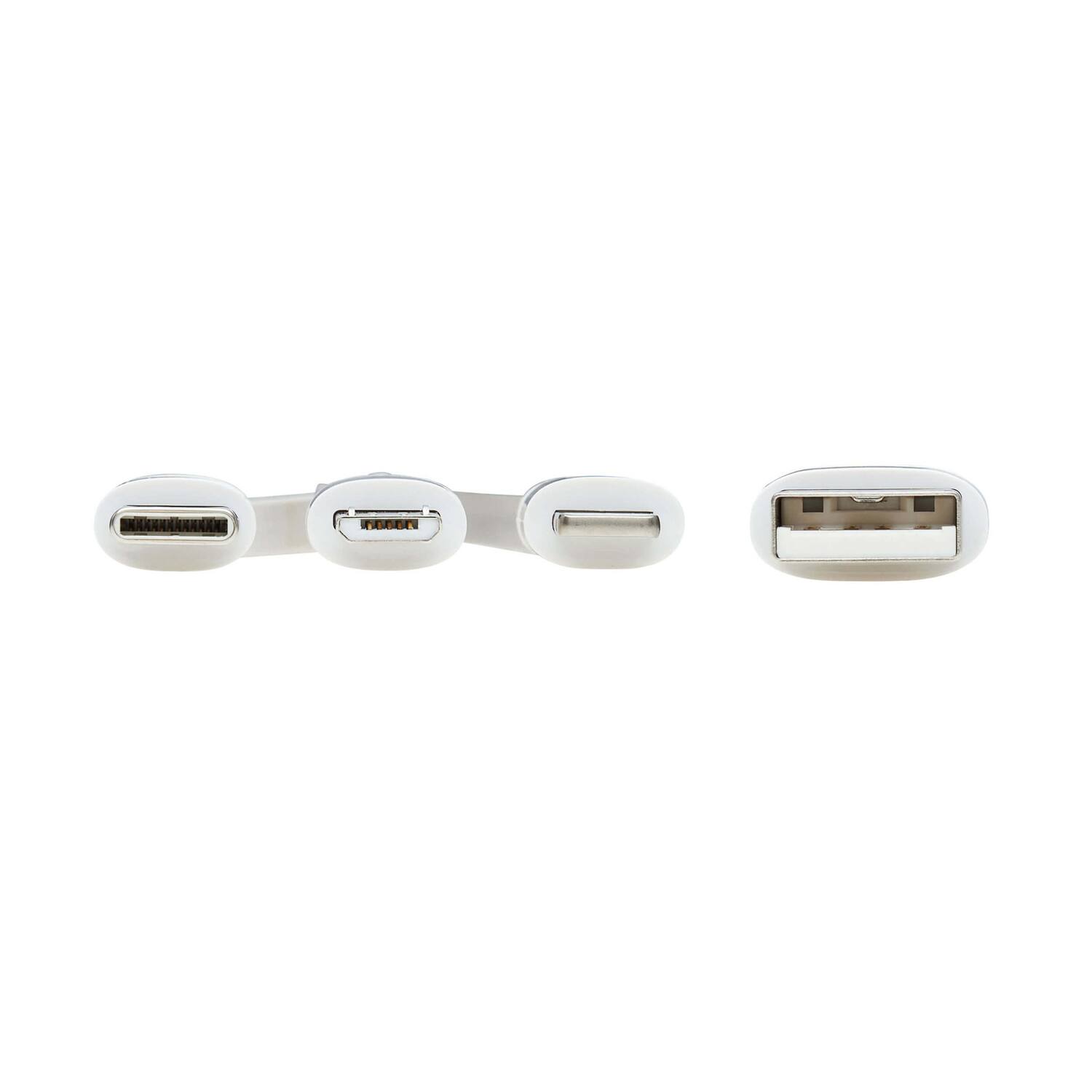 Angle. Tripp Lite - Tripp Lite By Eaton Safe-it Universal Usb-a To Lightning, Usb Micro-b, And Usb-c Charge And Sync Antibacterial Cable - White.