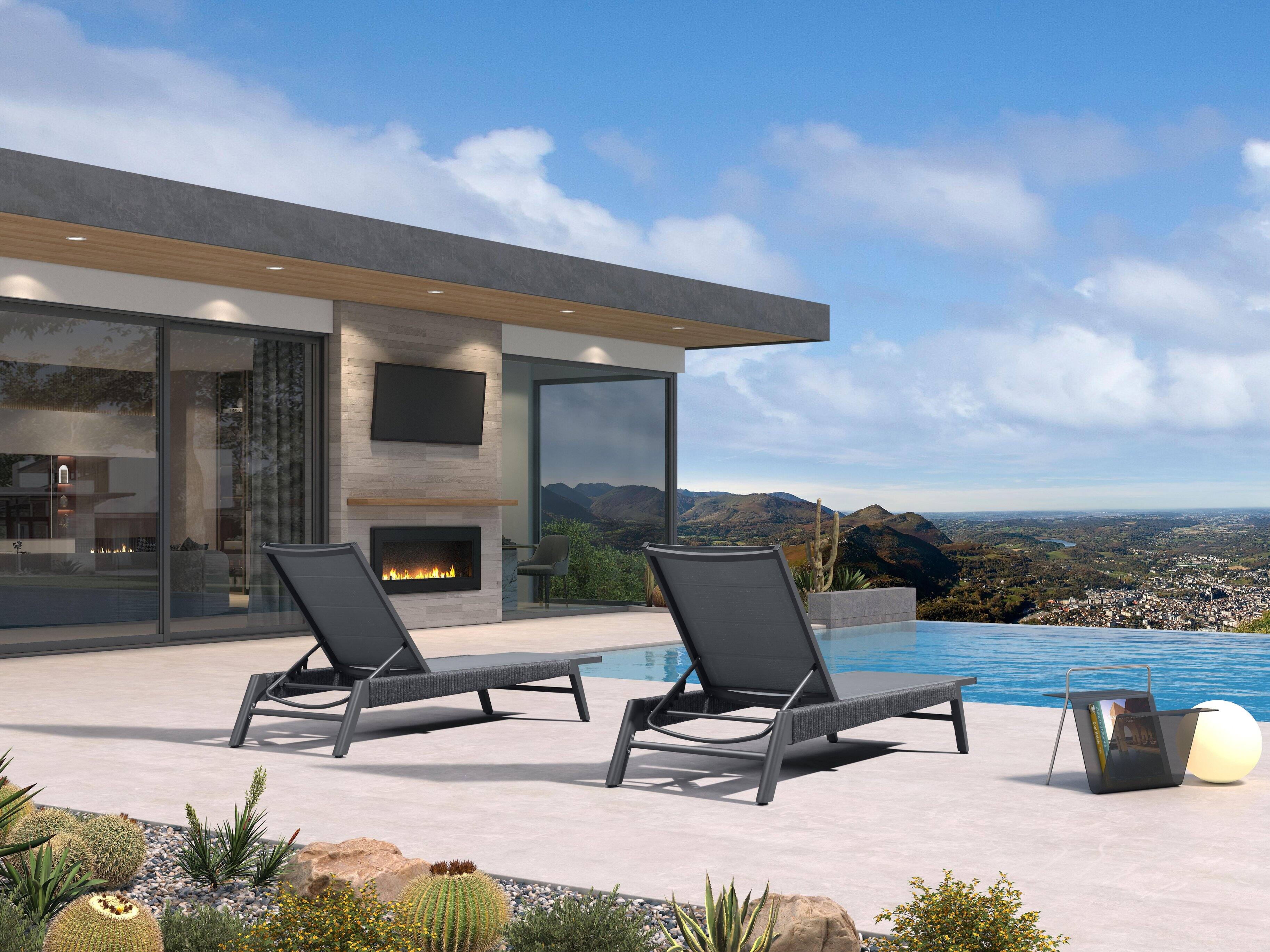 Alt View 2. PURPLE LEAF - Outdoor Chaise Lounge 2 Pieces Patio Recliner Sunbathing Tanning Chair for Poolside Balcony with Armrests Backyard - Grey & Without Armrest-Texilene.