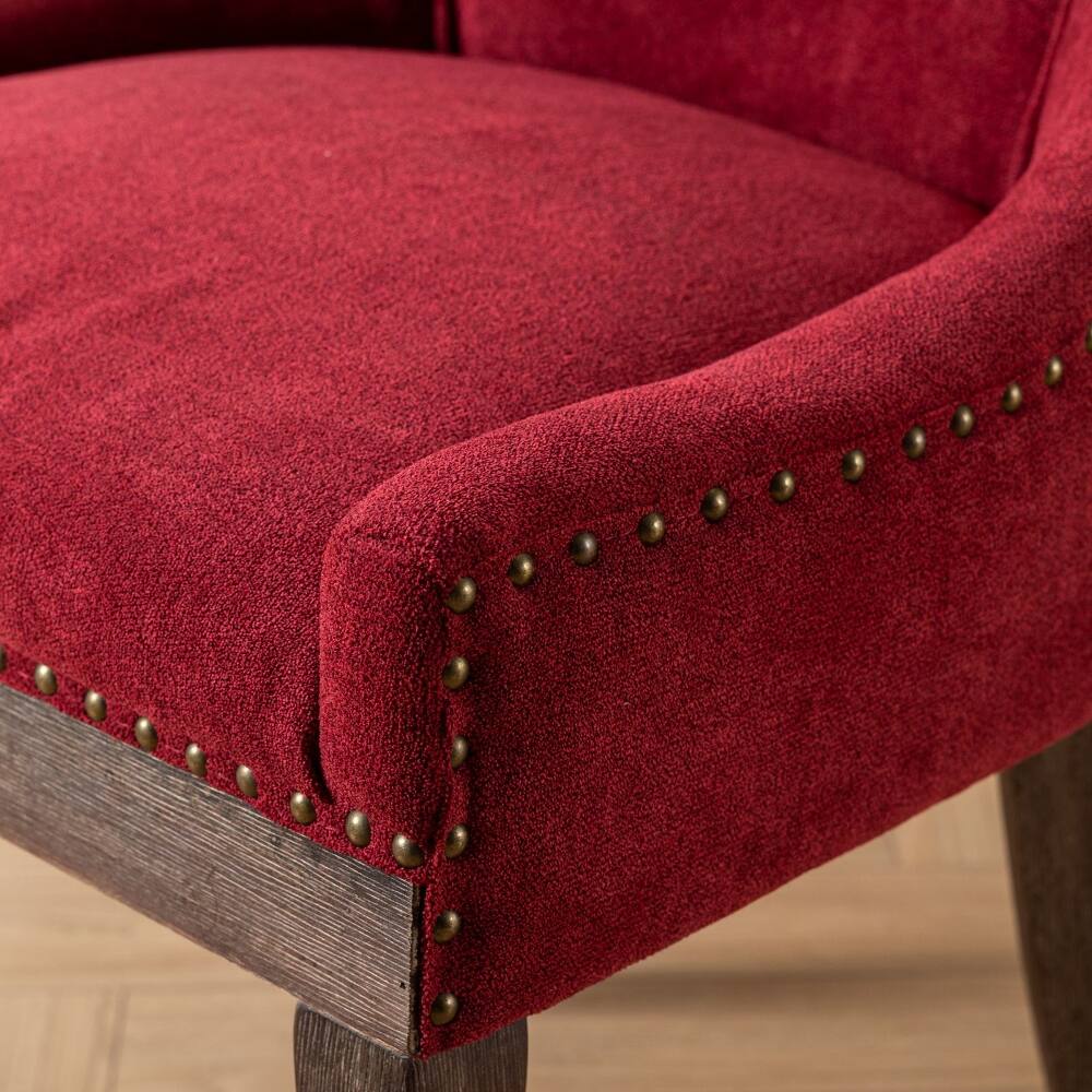 Alt View 7. Loheer - Loheer Wine Red Dining Chairs Set of 2 Burgundy Fabric Solid Wood Legs Bronze Nailhead Trim Mid-Century Modern - Wine Red.