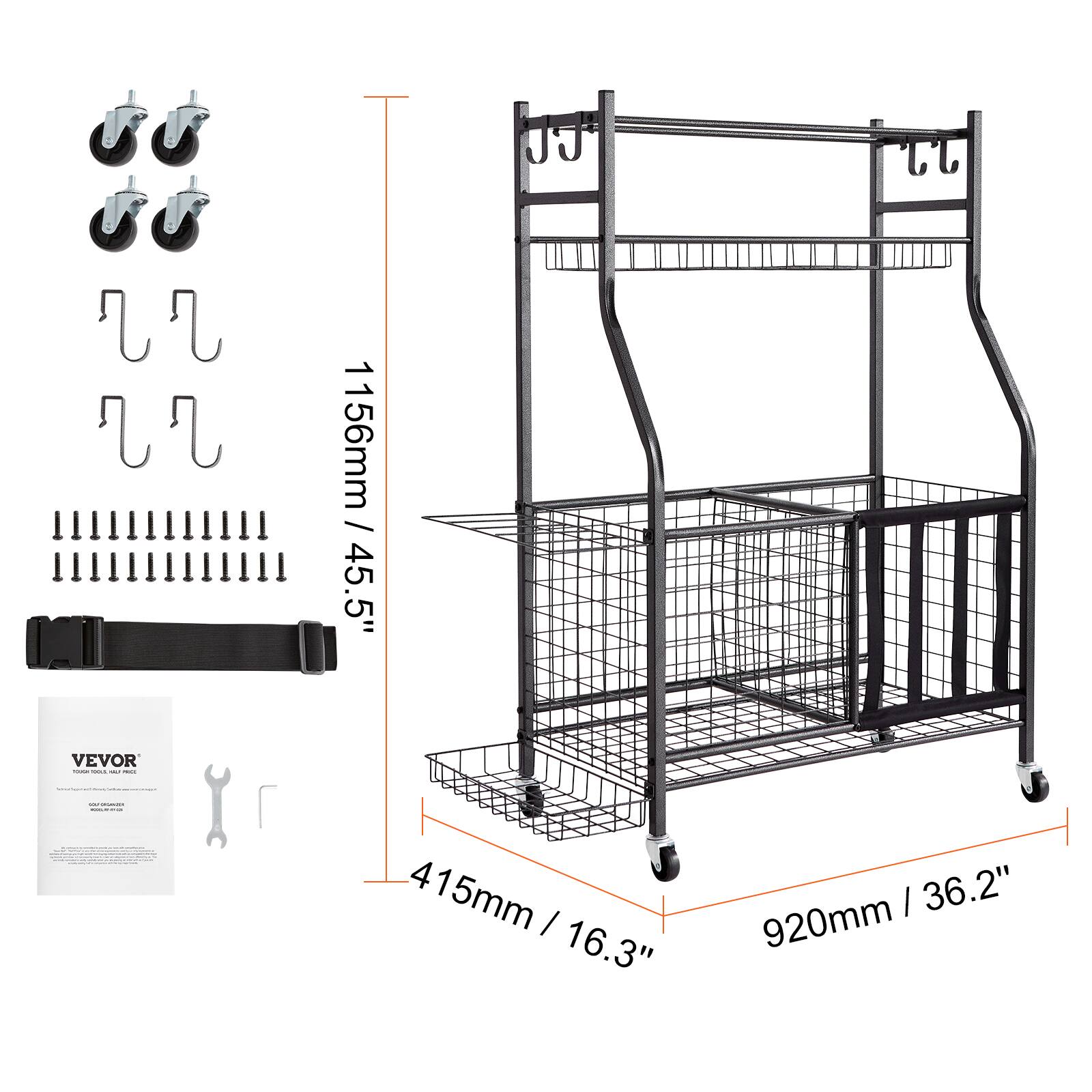 1156mm / 45.5", 415mm / 16.3", 920mm / 36.2"