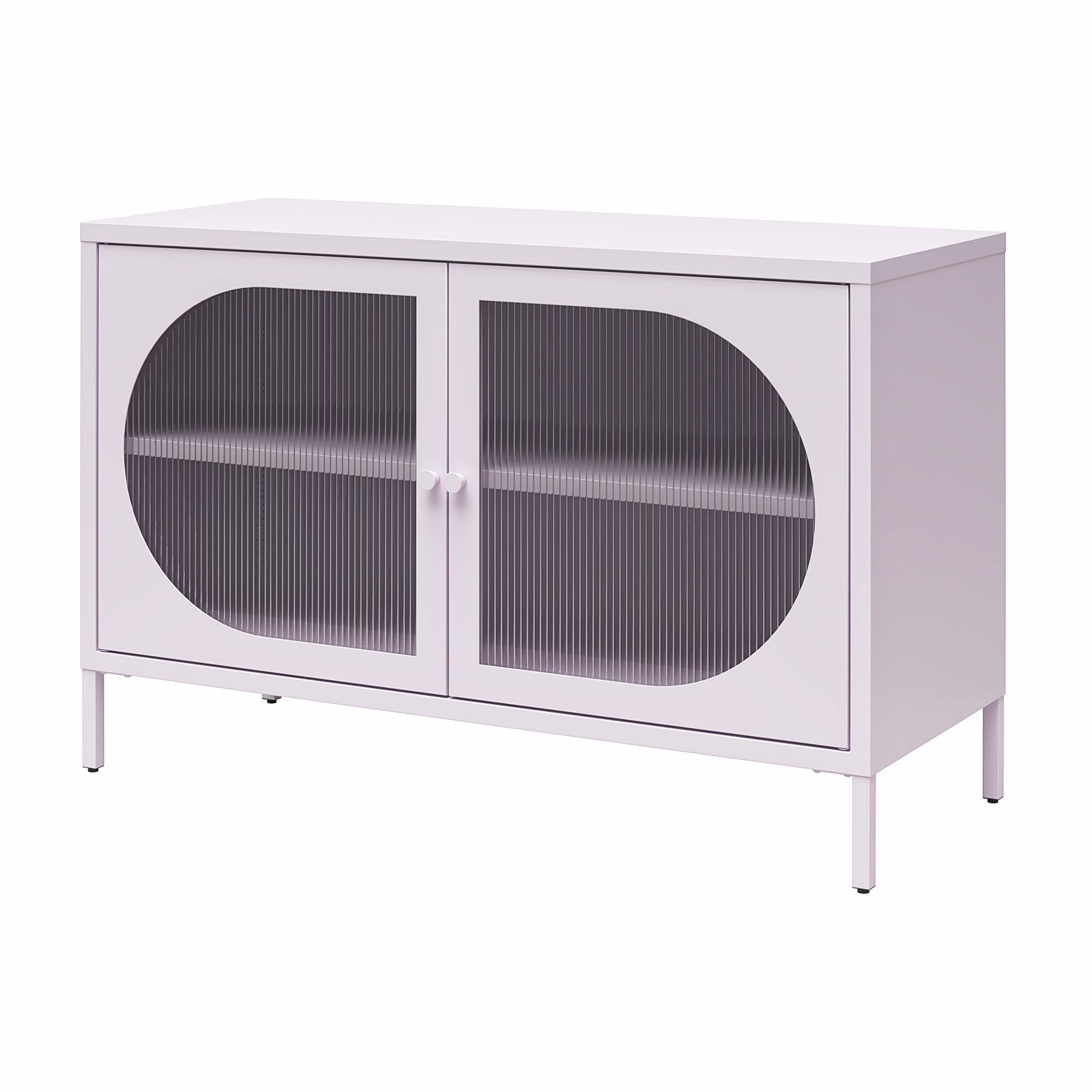 Alt View 4. Aukfa - Wide 2-Door Accent Cabinet - Fluted Glass Doors, Metal Frame, 39.4"W x 25.2"H, 2 Shelves (1 Adjustable) - Purple.