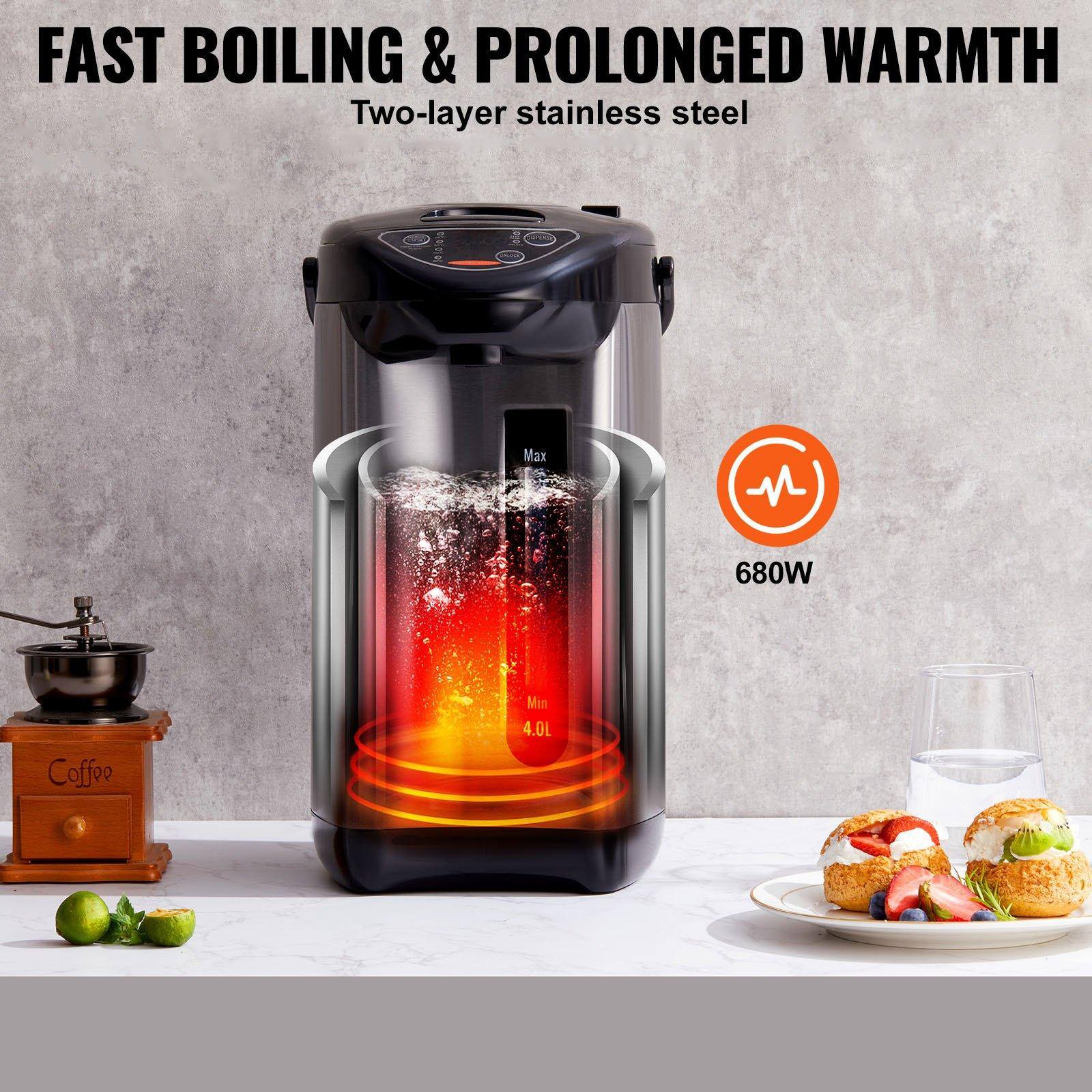 FAST BOILING & PROLONGED WARMTH  
Two-layer stainless steel  
Max 680W  
Min 4.0L