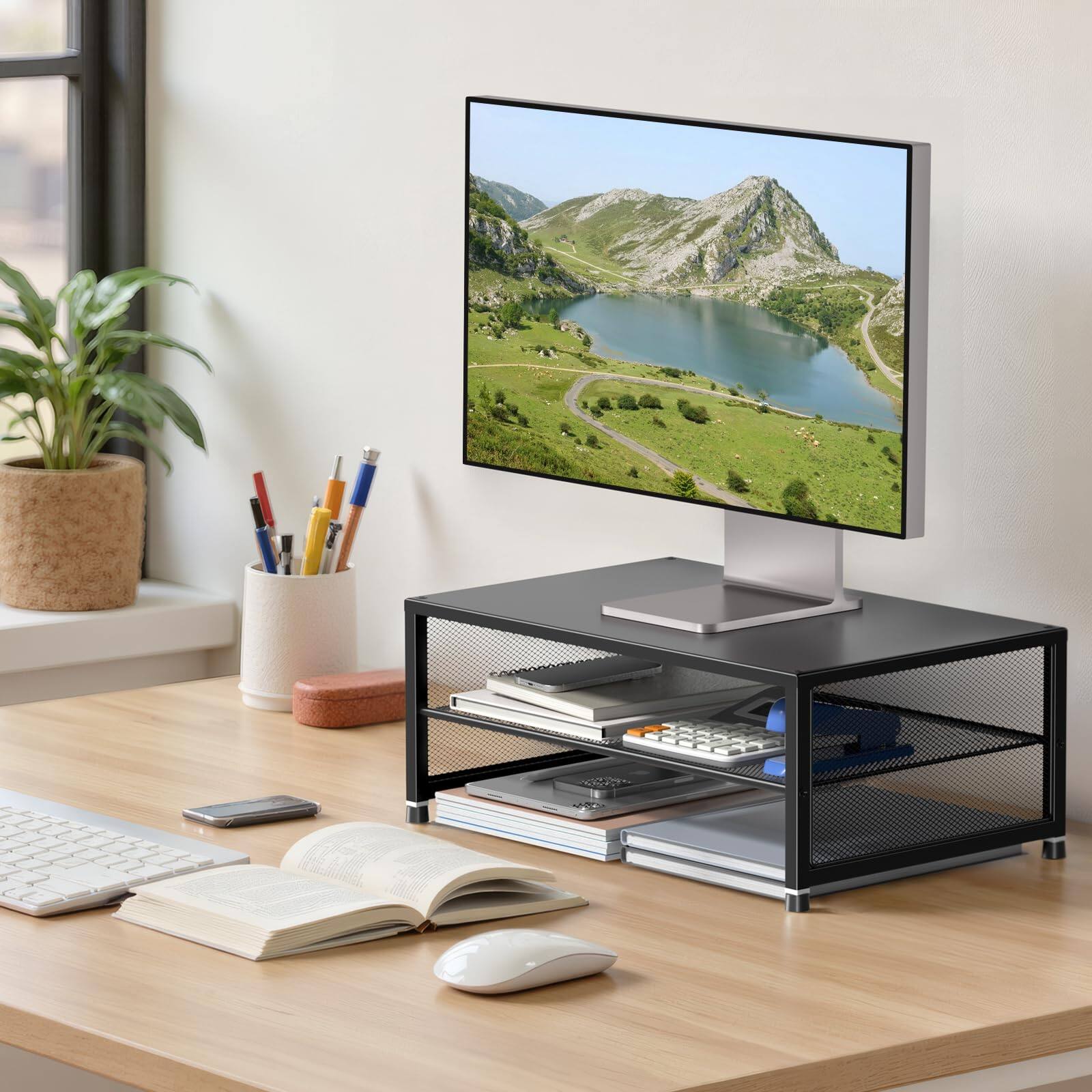 Alt View 2. Hanke - Desk Organizers And Accessories 2-tier Metal Computer Monitor Stand Riser Organizer For Printer Laptop Desk... - White.