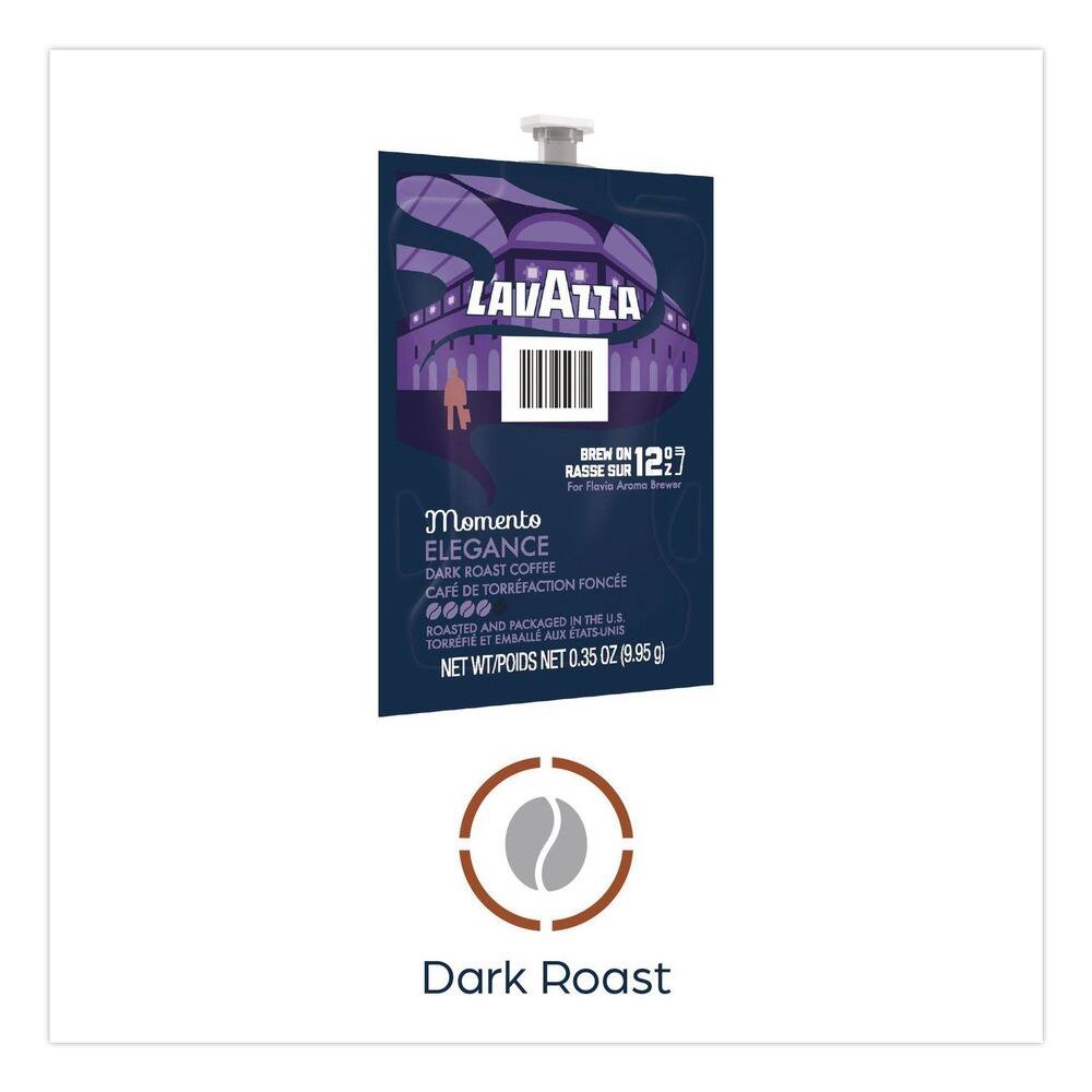 LAVAZZA BREW ON 12 Z  
For Flavia Arome Brewer  
Momento ELEGANCE  
DARK ROAST COFFEE  
CAFÉ DE TORRFACTION FONCÉ  
ROASTED AND PACKAGED IN THE U.S.  
TORRÉFIÉ ET EMBALLÉ AUX ÉTATS-UNIS  
NET WT/POIDS NET 0.35 OZ (9.95 g)  
Dark Roast