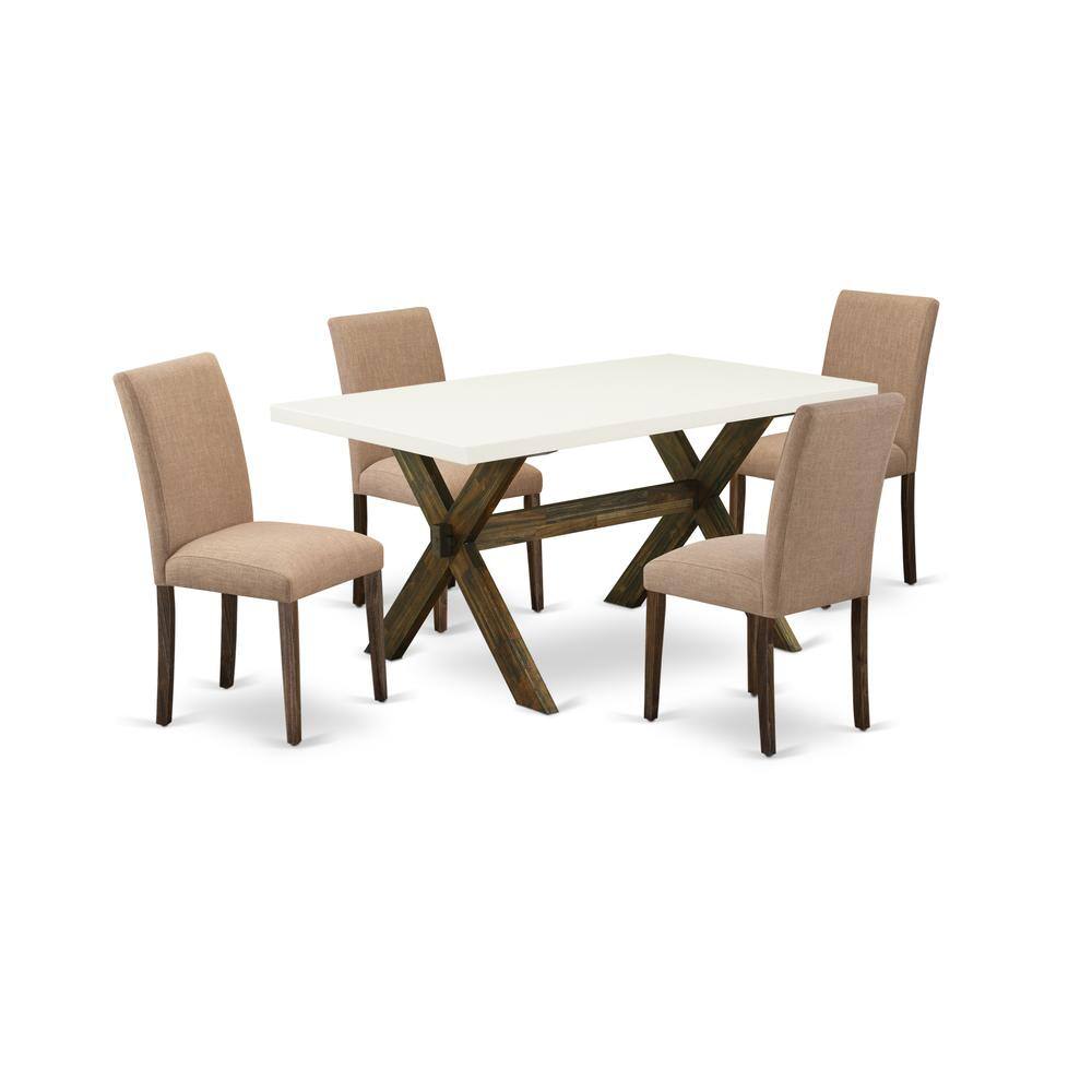 Left. East West Furniture - East West Furniture 5-Pc Table and Chairs Dining Set Includes 4 Mid Century Chairs with Upholstered Seat and High Back - Multi-Color.