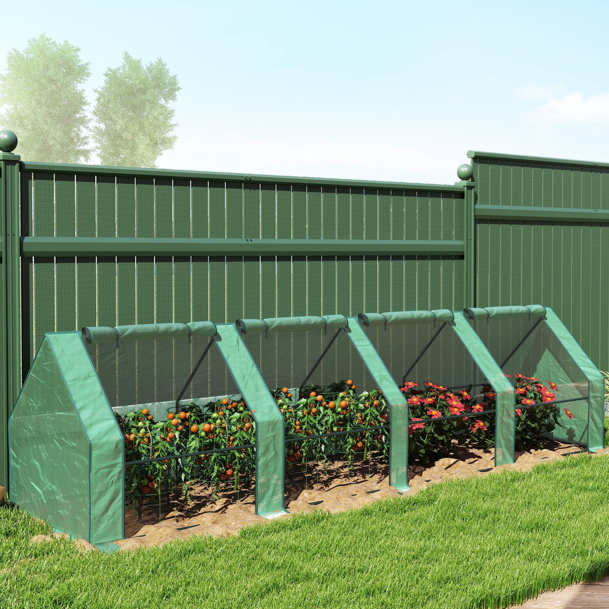 Alt View 7. Outsunny - Mini Greenhouse, Outdoor Garden with Large Zipper Doors and Water/UV PE Cover - Green.