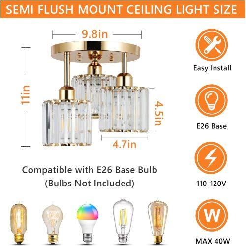 SEMI FLUSH MOUNT CEILING LIGHT SIZE 9.8in x 11in x 4.5in x 4.7in

Compatible with E26 Base Bulb (Bulbs Not Included)

Easy Install

E26 Base

110-120V

MAX 40W