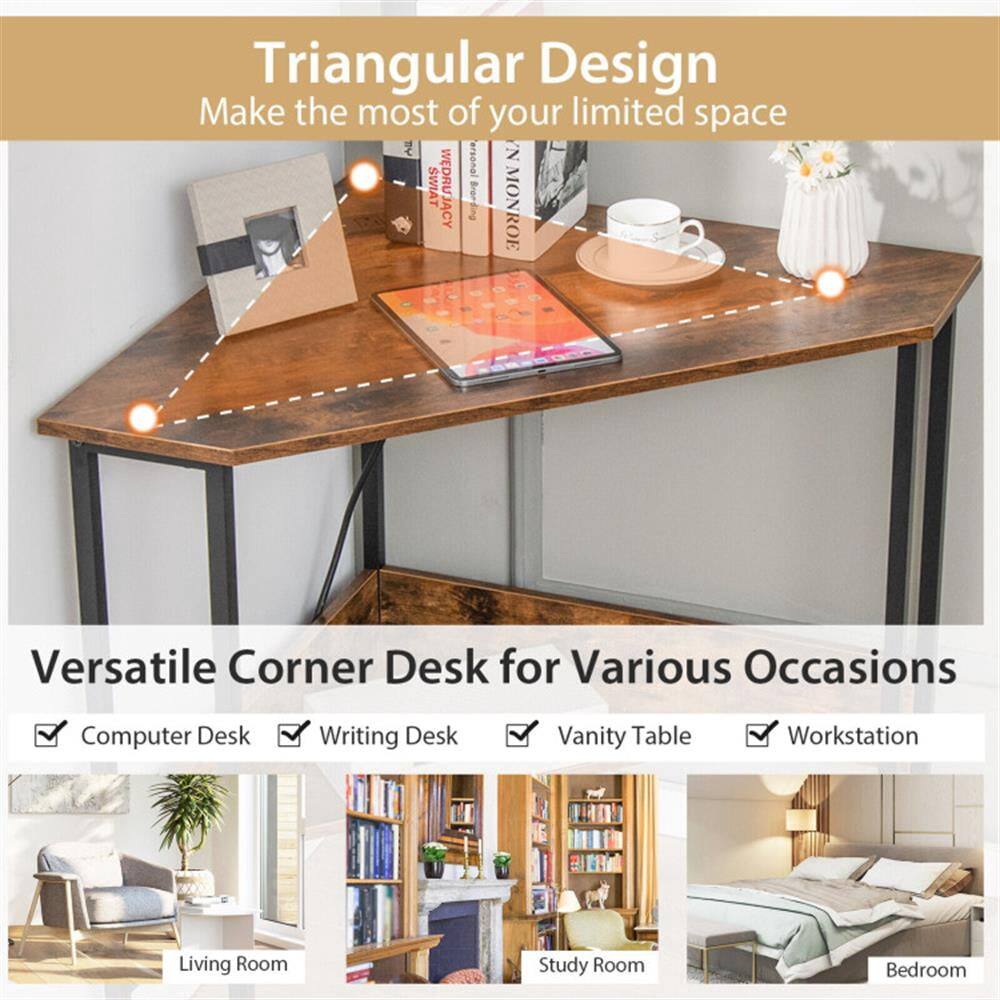 Triangular Design  
Make the most of your limited space

Versatile Corner Desk for Various Occasions  
- Computer Desk  
- Writing Desk  
- Vanity Table  
- Workstation  

Living Room  
Study Room  
Bedroom