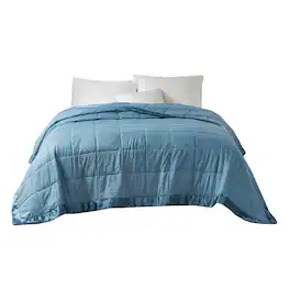 Gracie Mills - Lucile Textured Oversized Down Alternative Blanket with Satin Trim - Slate Blue