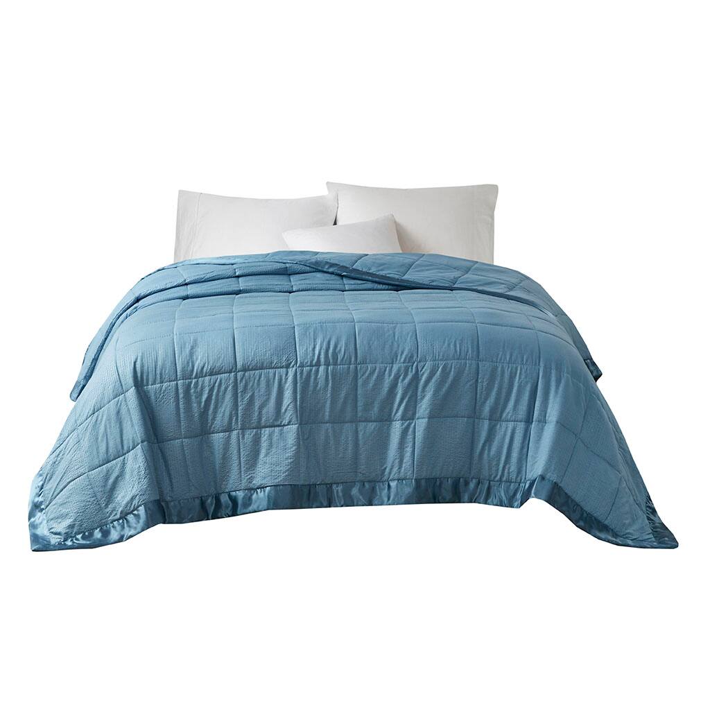 Front. Gracie Mills - Gracie Mills Lucile Textured Oversized Down Alternative Blanket with Satin Trim - Slate Blue.